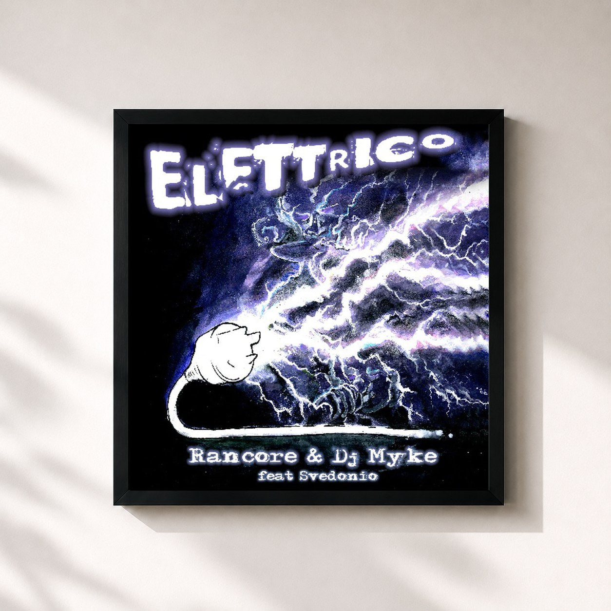 #noir Tableau carré de l'album Elettrico de Rancore, cadre noir 32x32 cm