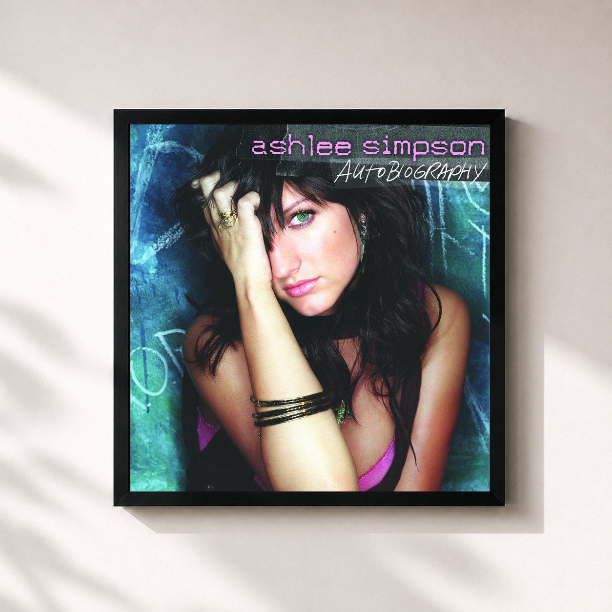 #noir Tableau carré de l'album Autobiography de Ashlee Simpson, cadre noir 32x32 cm