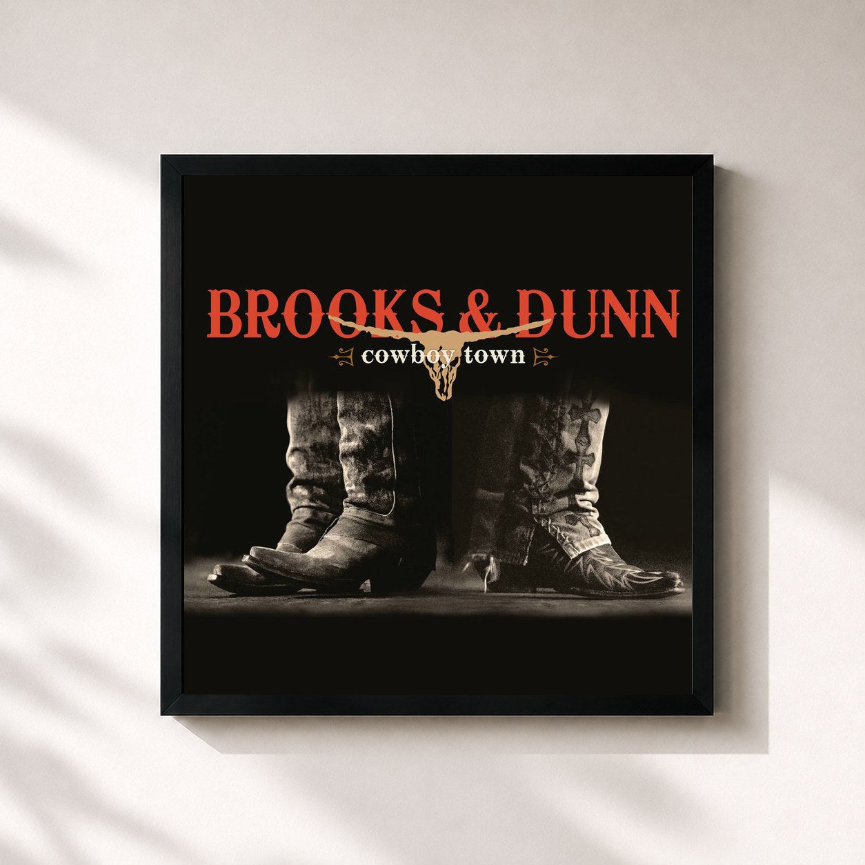 #noir Tableau carré de l'album Cowboy Town de Brooks & Dunn, cadre noir 32x32 cm