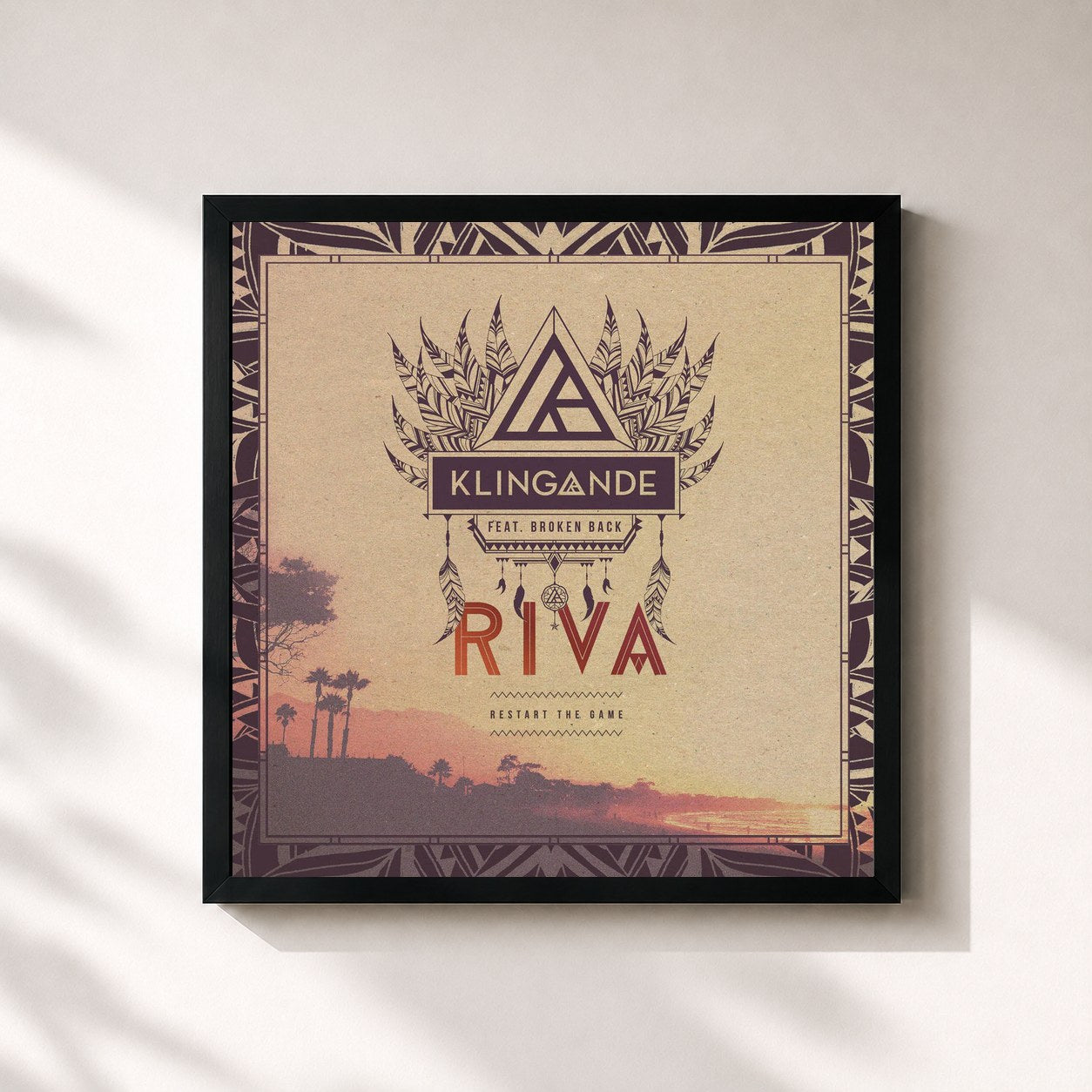 #noir Tableau carré de l'album RIVA (Restart the Game) EP de Klingande, cadre noir 32x32 cm