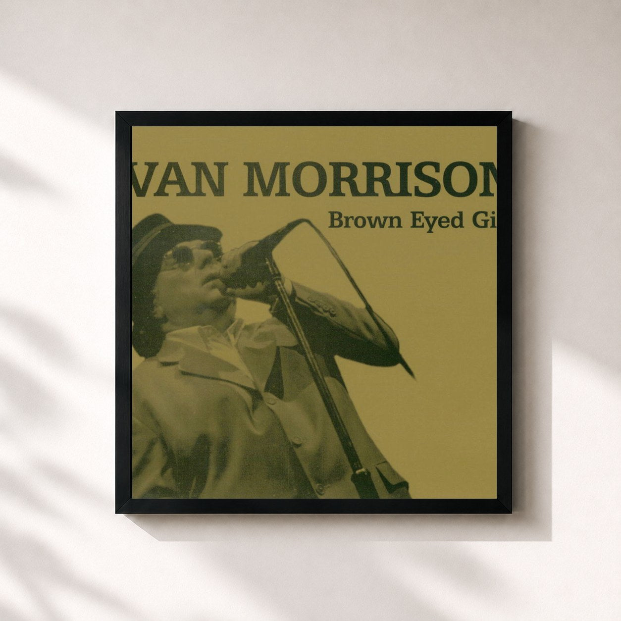#noir Tableau carré de l'album Brown Eyed Girl de Van Morrison, cadre noir 32x32 cm