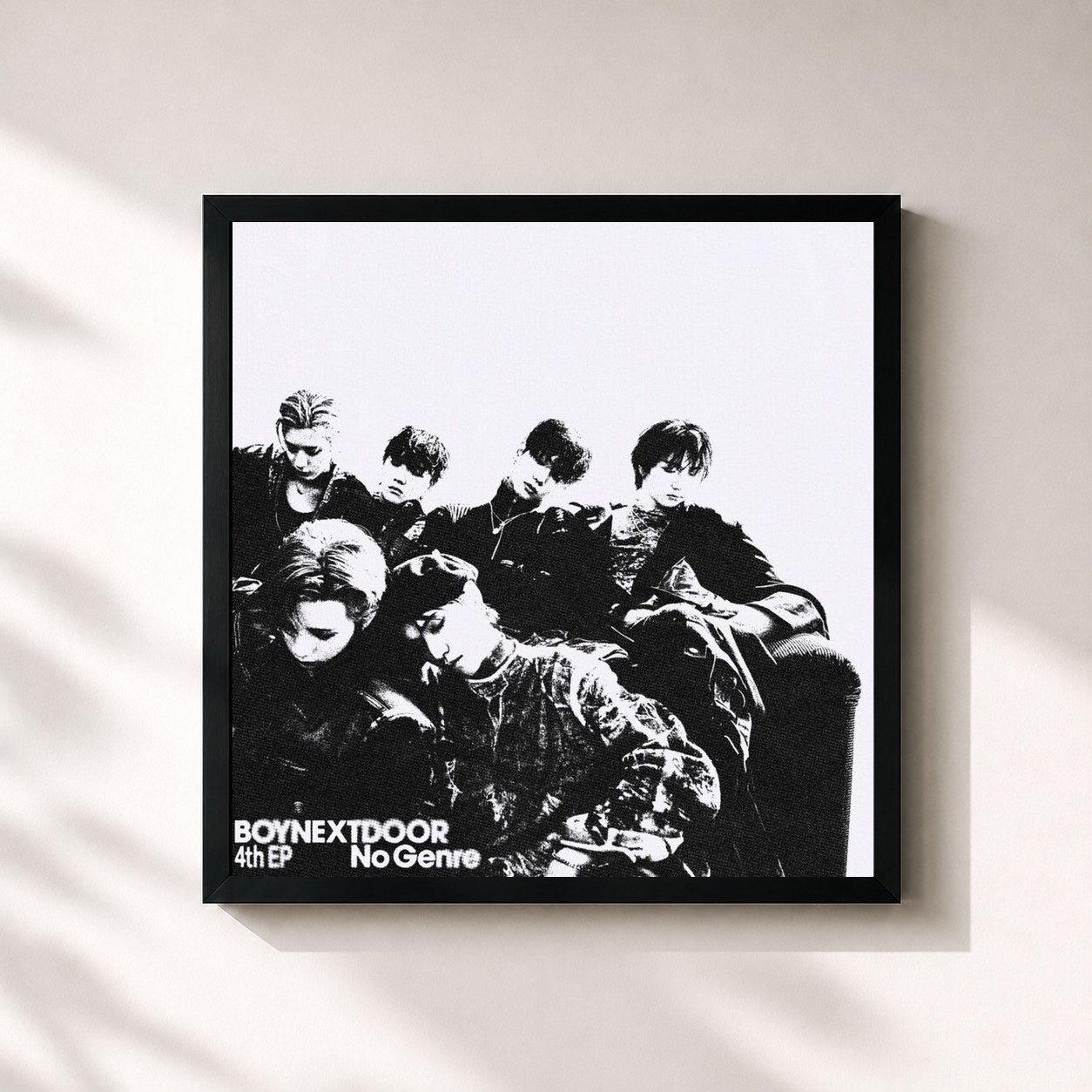 #noir Tableau carré de l'album No Genre de BOYNEXTDOOR, cadre noir 32x32 cm