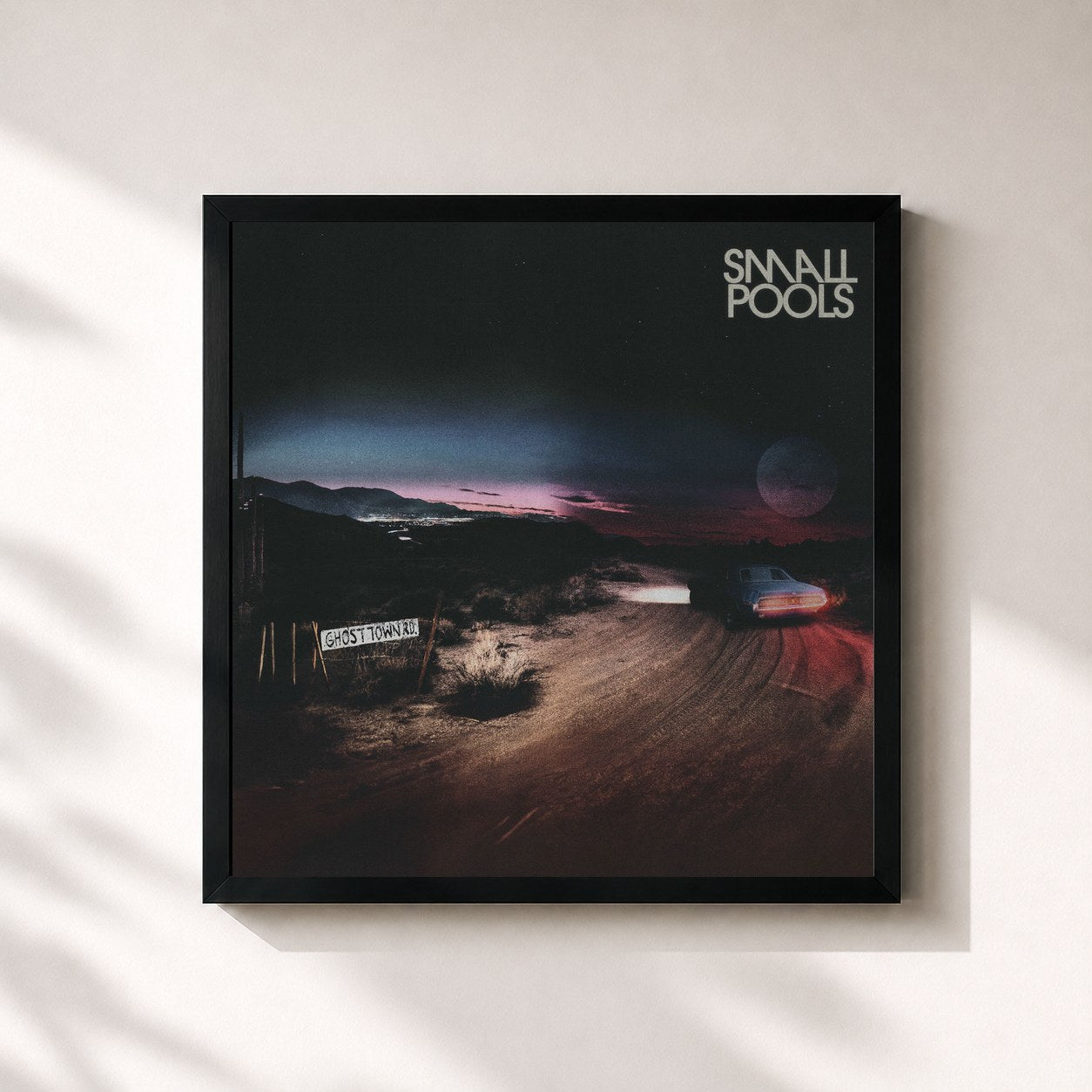 #noir Tableau carré de l'album Ghost Town Road de Smallpools, cadre noir 32x32 cm