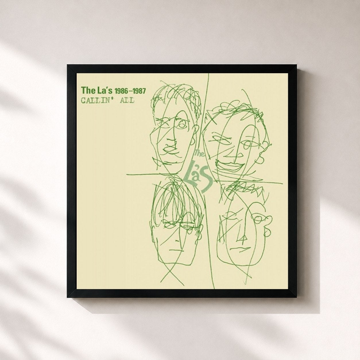 #noir Tableau carré de l'album Lost La's 1986-1987 Callin' All de The La's, cadre noir 32x32 cm