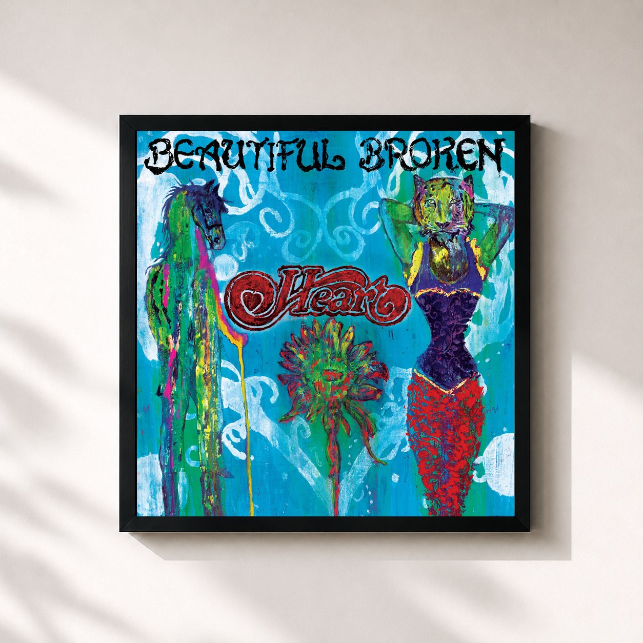 #noir Tableau carré de l'album Beautiful Broken de Heart, cadre noir 32x32 cm