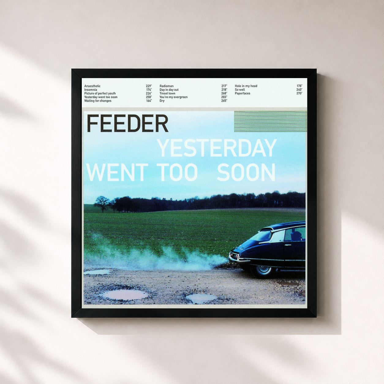 #noir Tableau carré de l'album Yesterday Went Too Soon de Feeder, cadre noir 32x32 cm