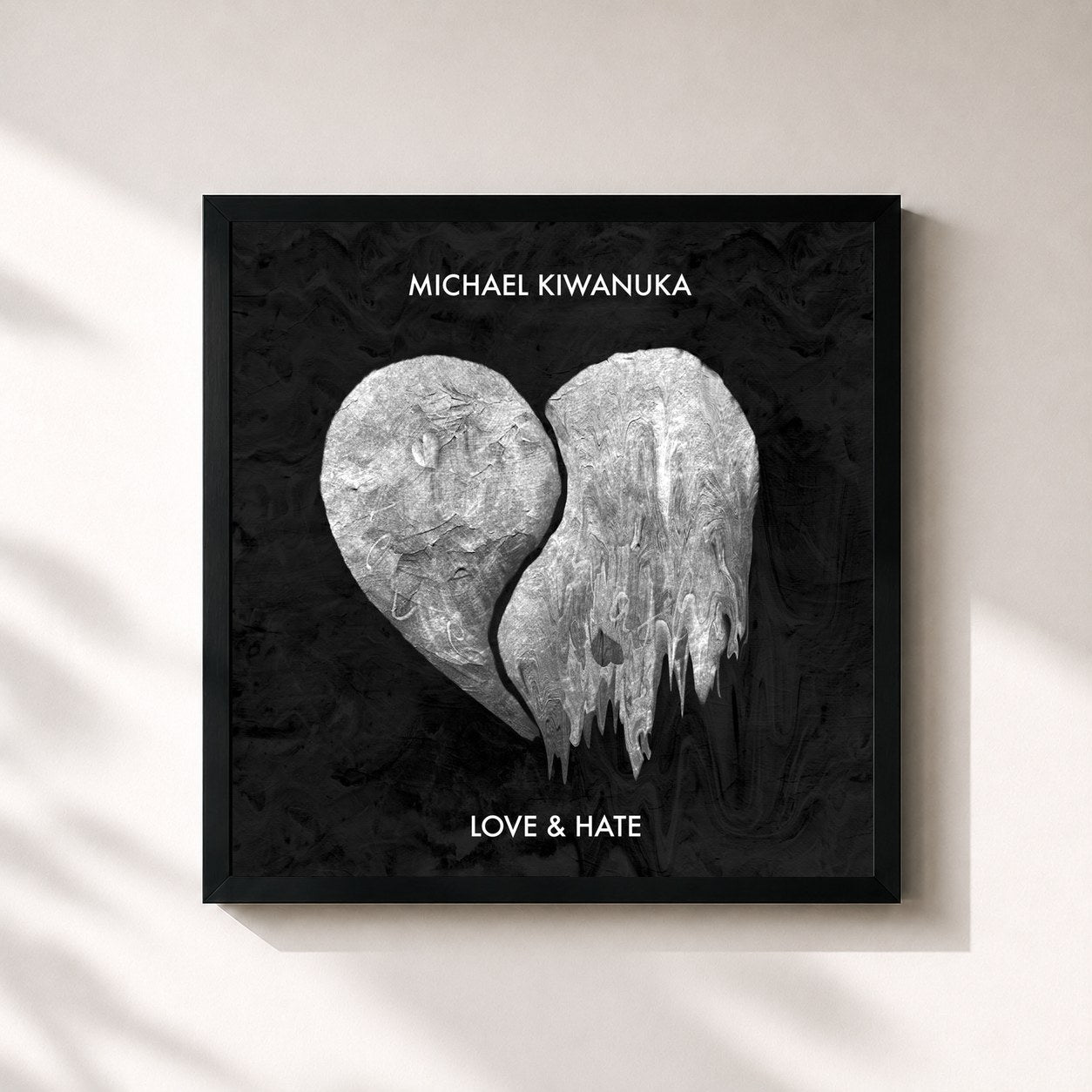 #noir Tableau carré de l'album Love & Hate de Michael Kiwanuka, cadre noir 32x32 cm