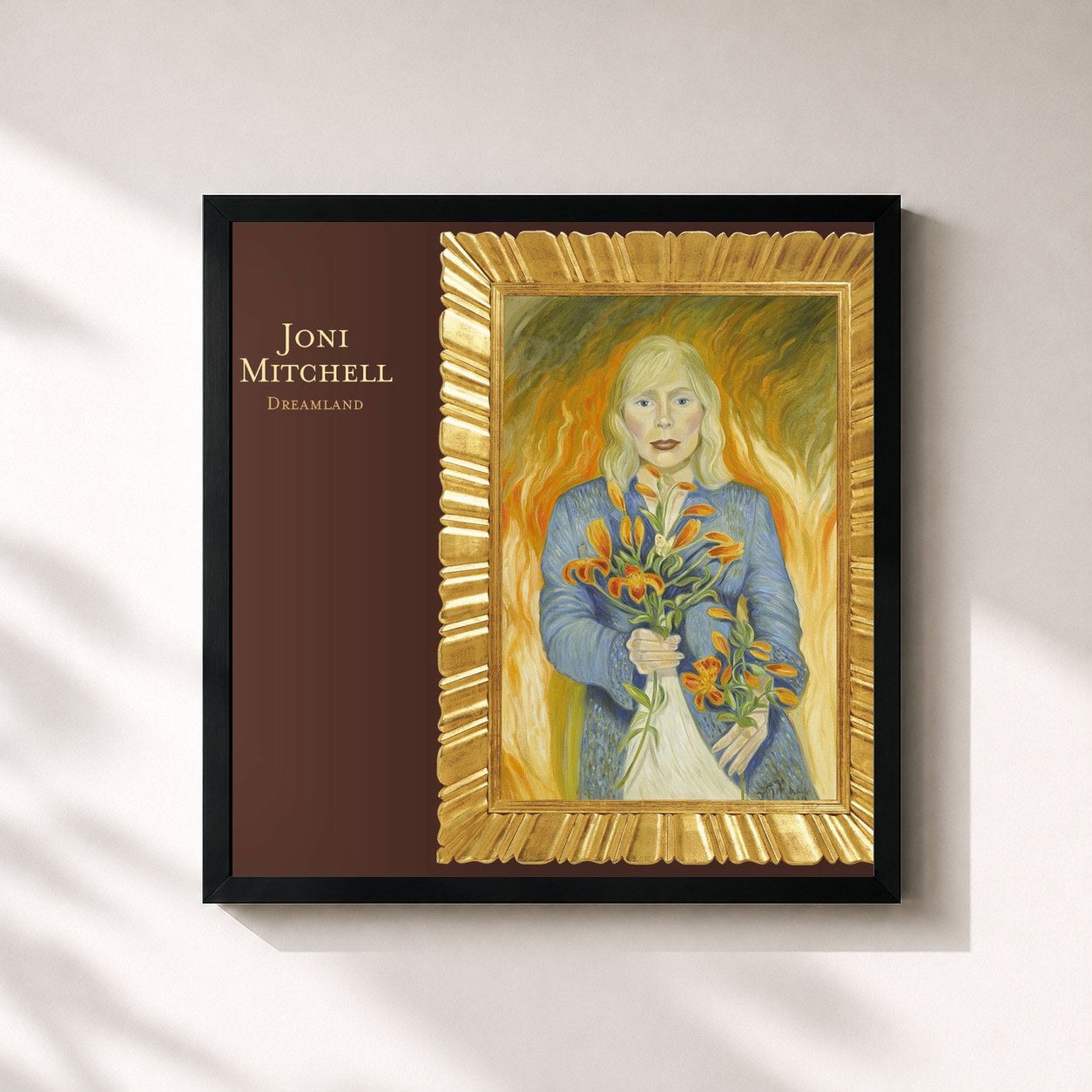 #noir Tableau carré de l'album Dreamland de Joni Mitchell, cadre noir 32x32 cm