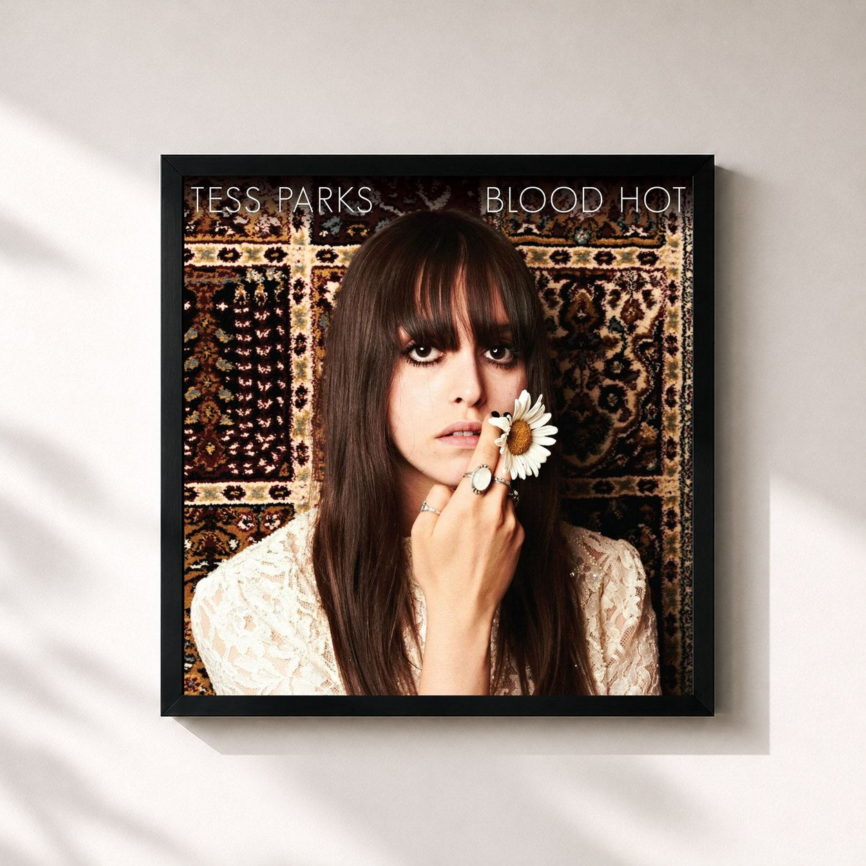 #noir Tableau carré de l'album Blood Hot de Tess Parks, cadre noir 32x32 cm