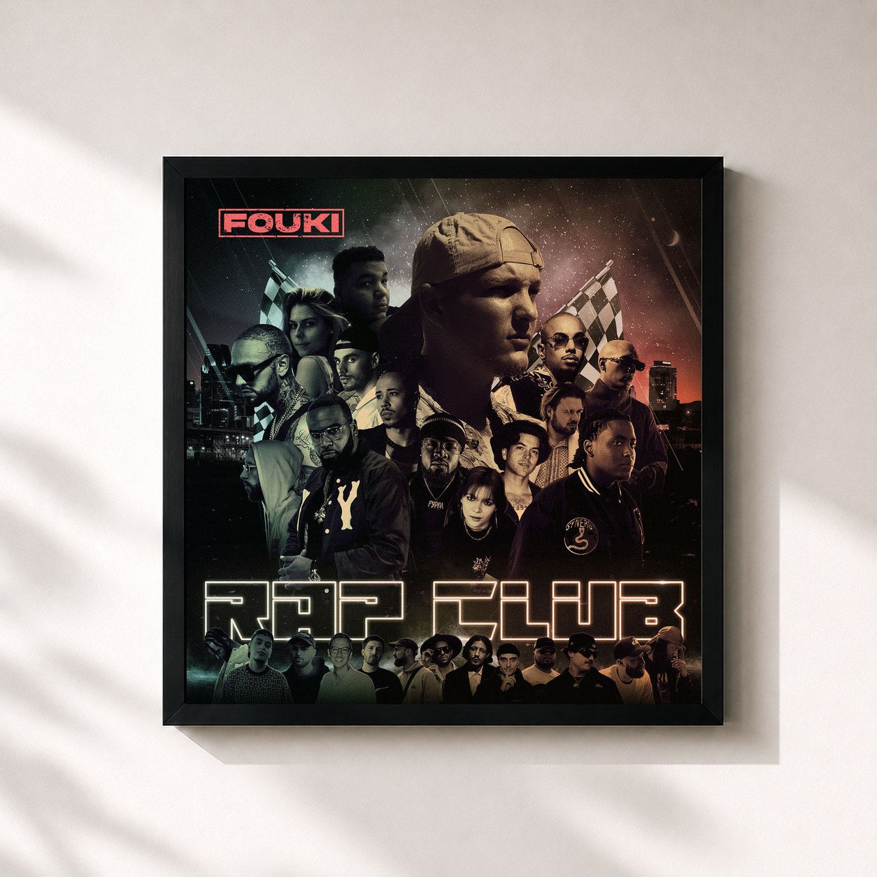 #noir Tableau carré de l'album RAP CLUB de FouKi, cadre noir 32x32 cm
