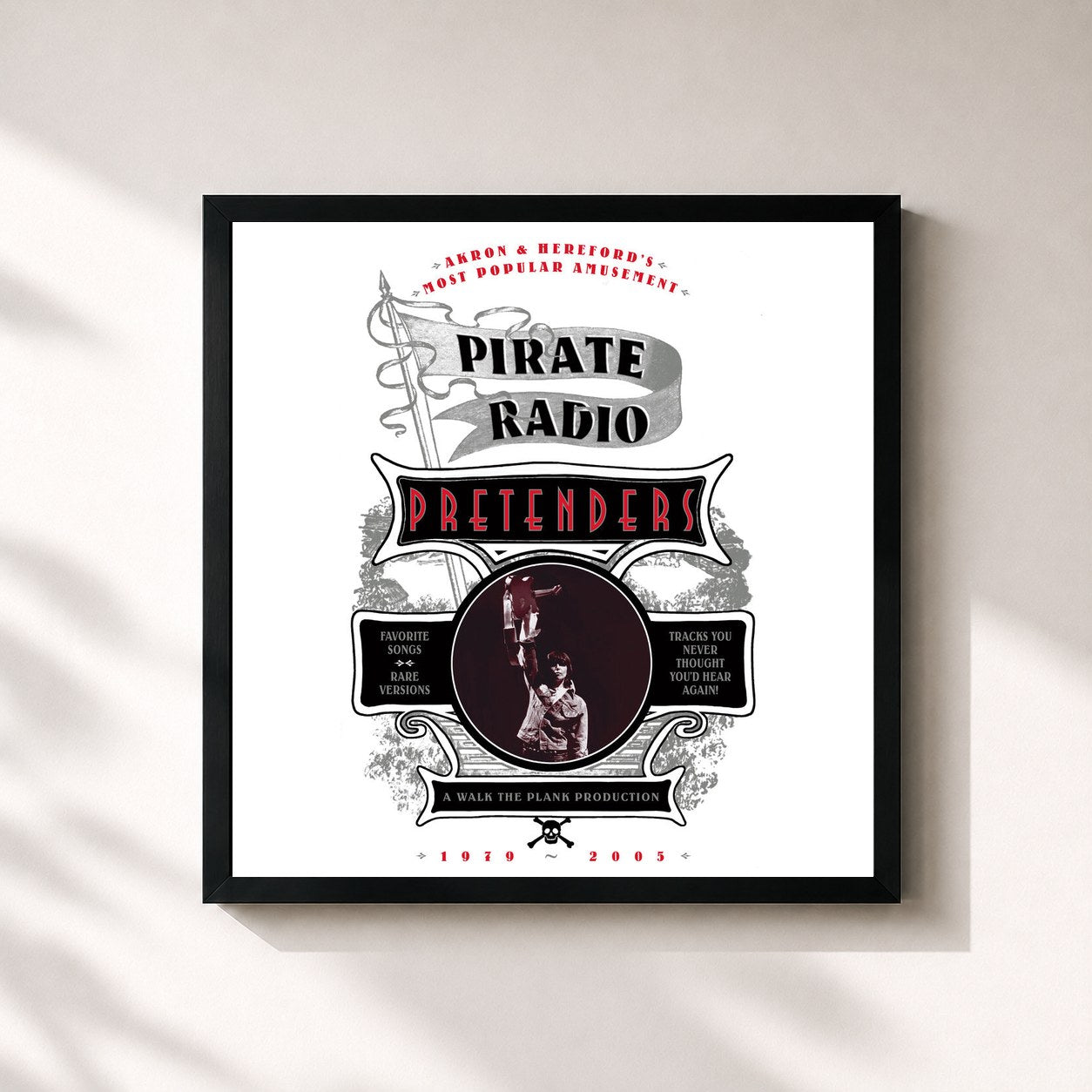 #noir Tableau carré de l'album Pirate Radio de Pretenders, cadre noir 32x32 cm