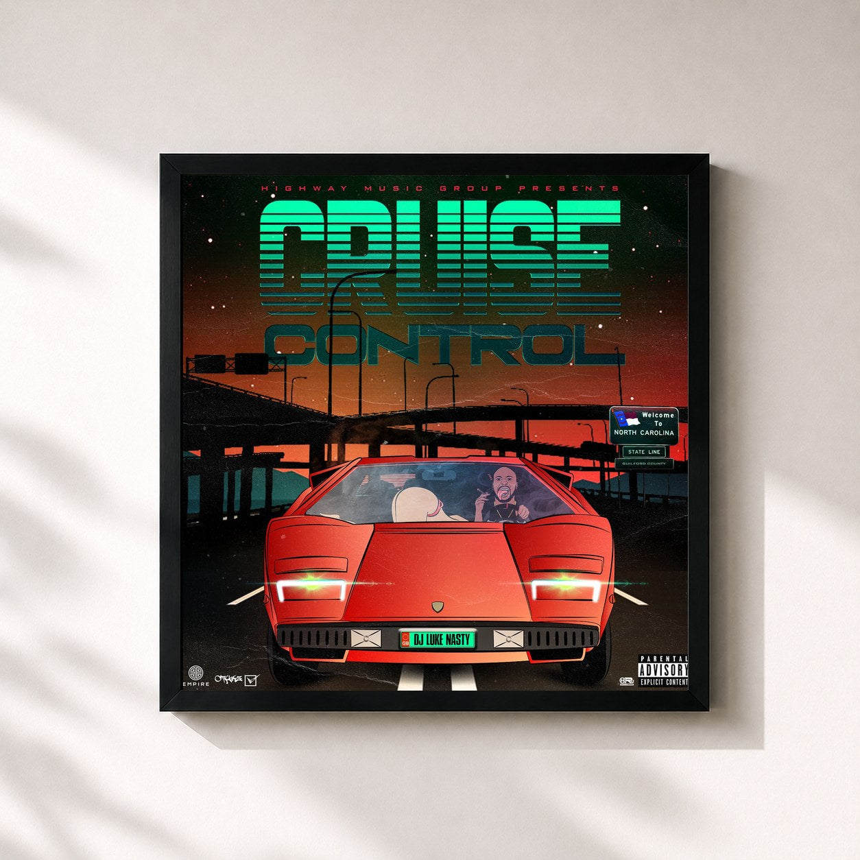 #noir Tableau carré de l'album Cruise Control de DJ Luke Nasty, cadre noir 32x32 cm