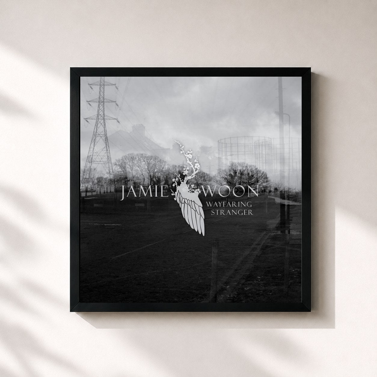#noir Tableau carré de l'album Wayfaring Stranger EP de Jamie Woon, cadre noir 32x32 cm