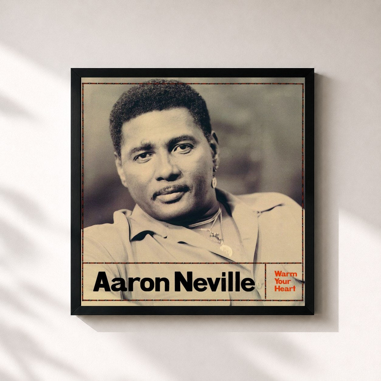 #noir Tableau carré de l'album Warm Your Heart de Aaron Neville, cadre noir 32x32 cm