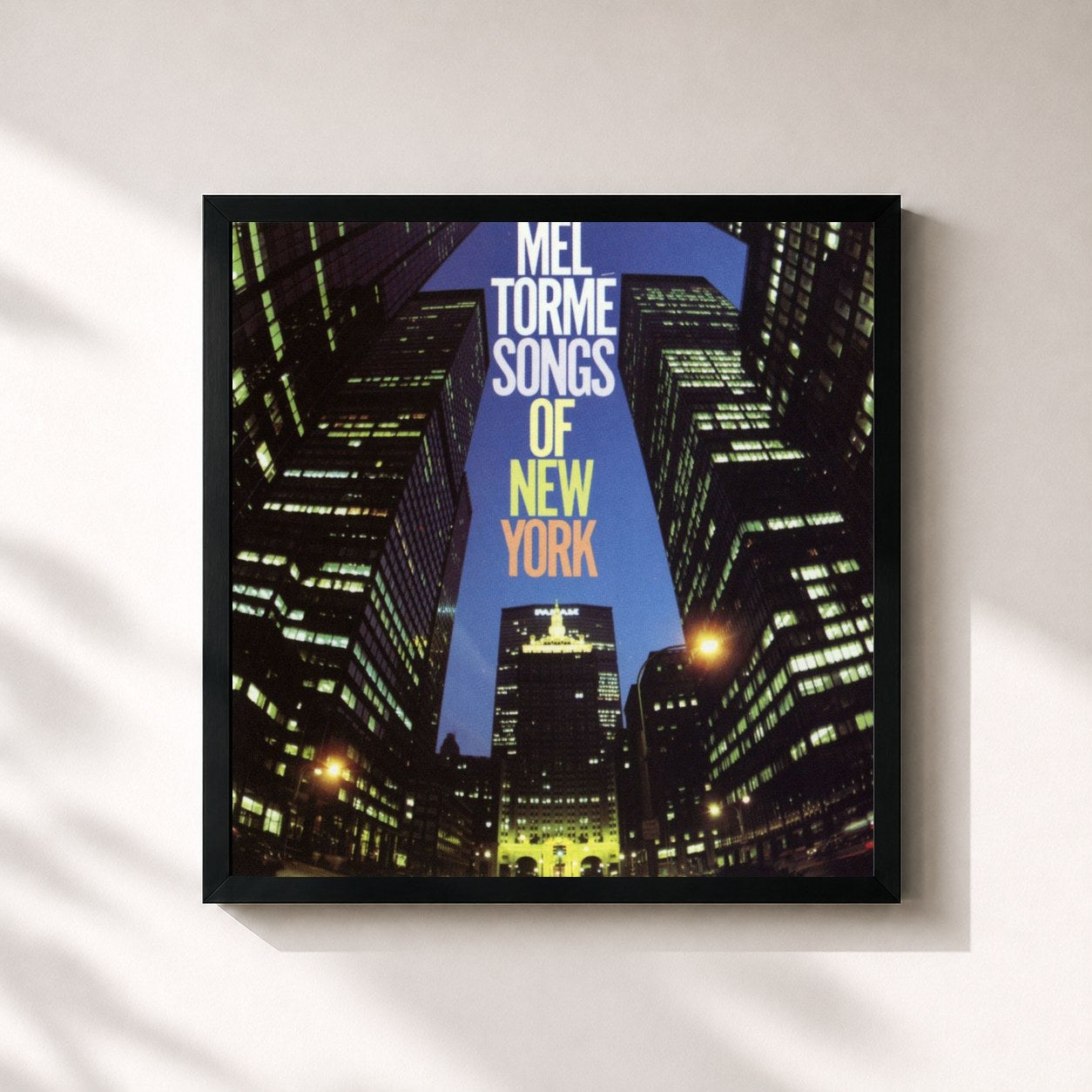 #noir Tableau carré de l'album Songs Of New York de Mel Tormé, cadre noir 32x32 cm