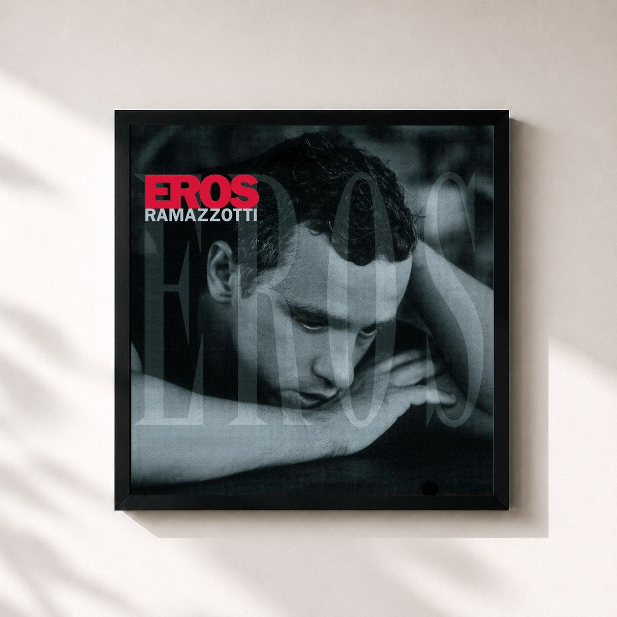 #noir Tableau carré de l'album Eros/Special Italian Edition de Eros Ramazzotti, cadre noir 32x32 cm
