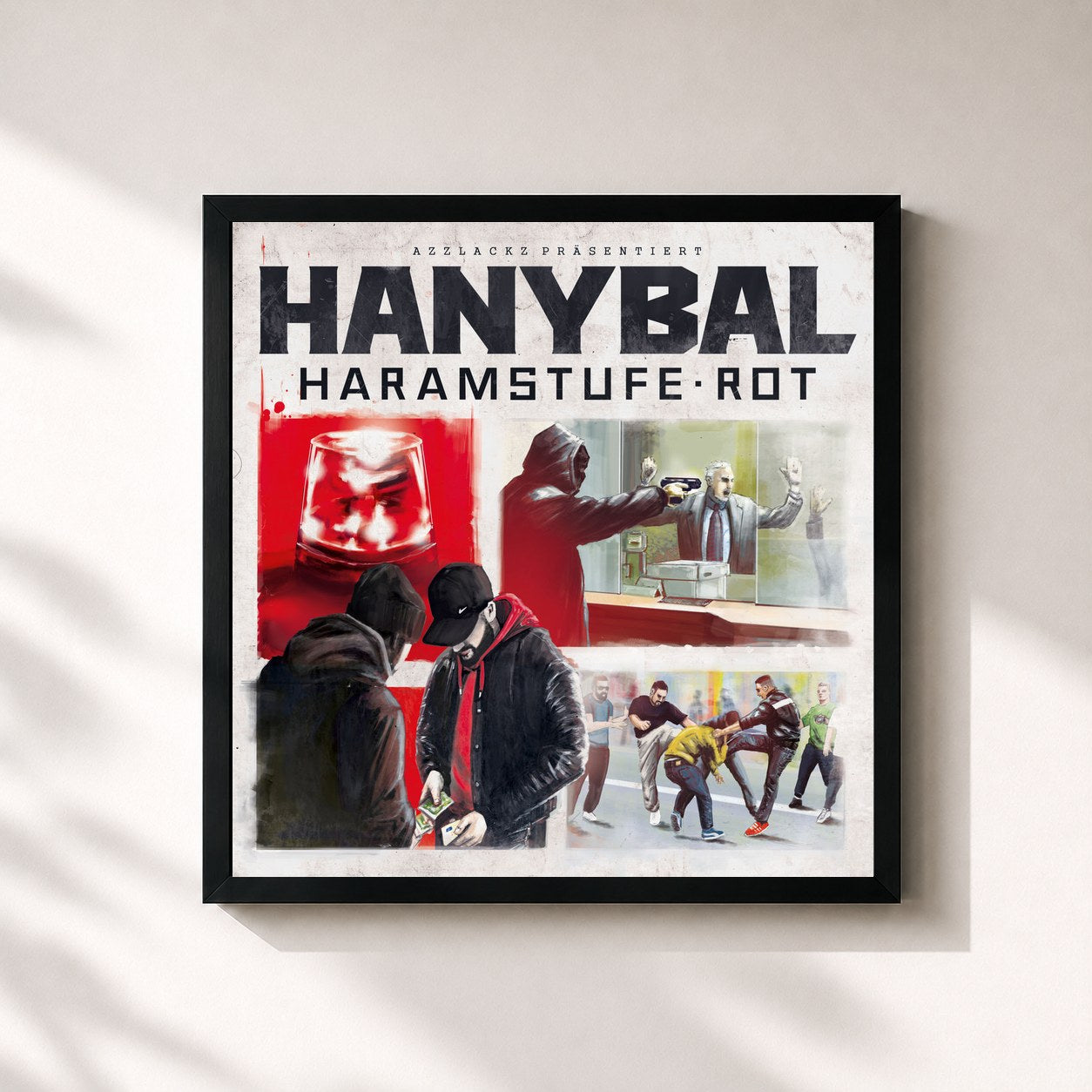#noir Tableau carré de l'album Haramstufe Rot de Hanybal, cadre noir 32x32 cm