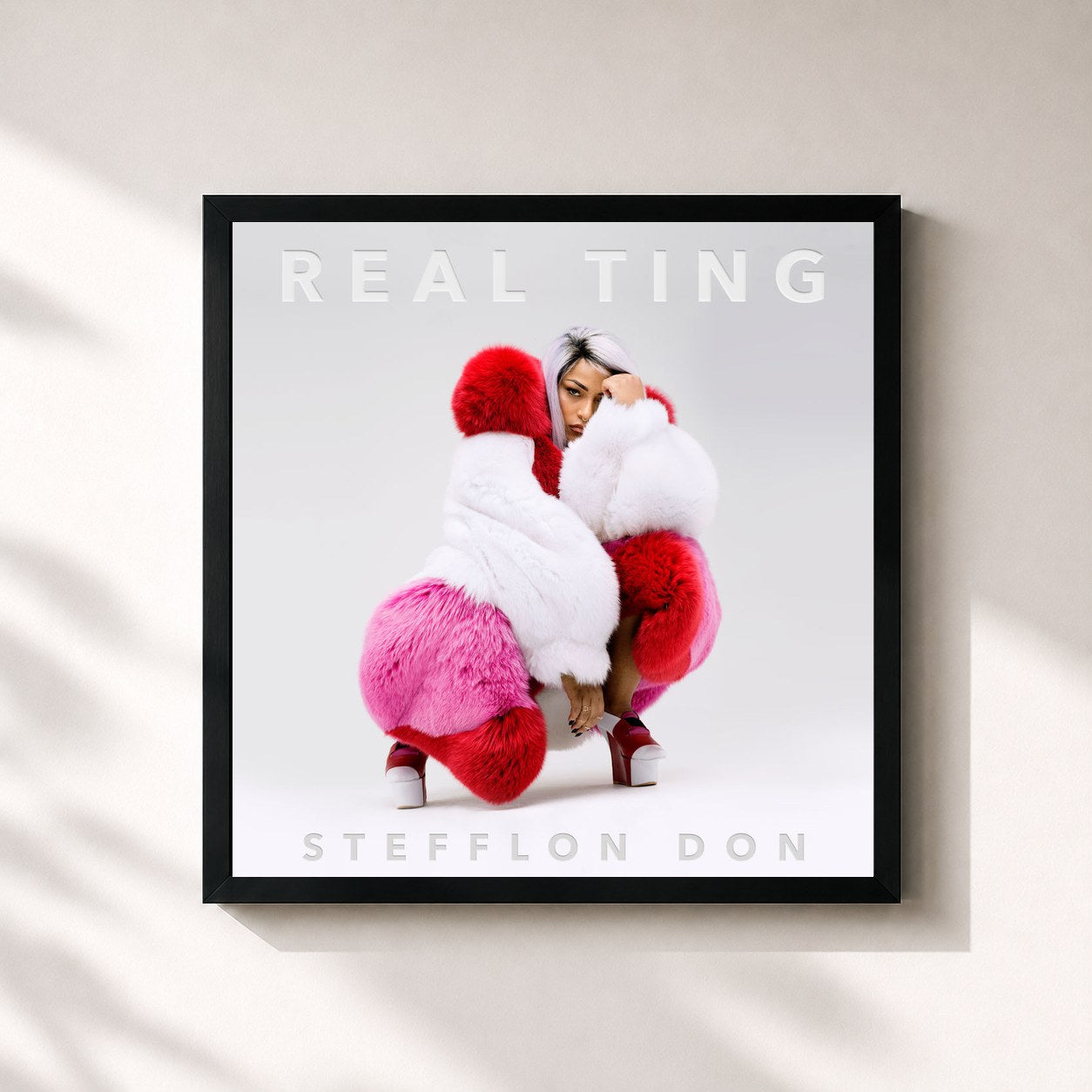 #noir Tableau carré de l'album Real Ting Mixtape de Stefflon Don, cadre noir 32x32 cm