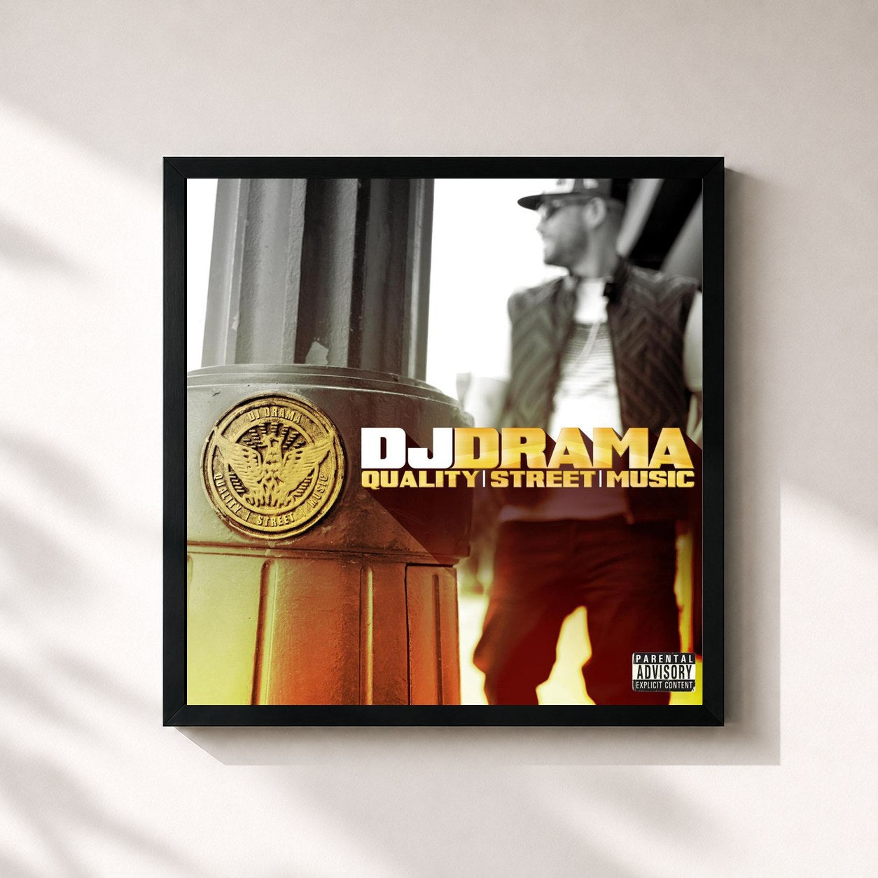#noir Tableau carré de l'album Quality Street Music de Dj Drama, cadre noir 32x32 cm