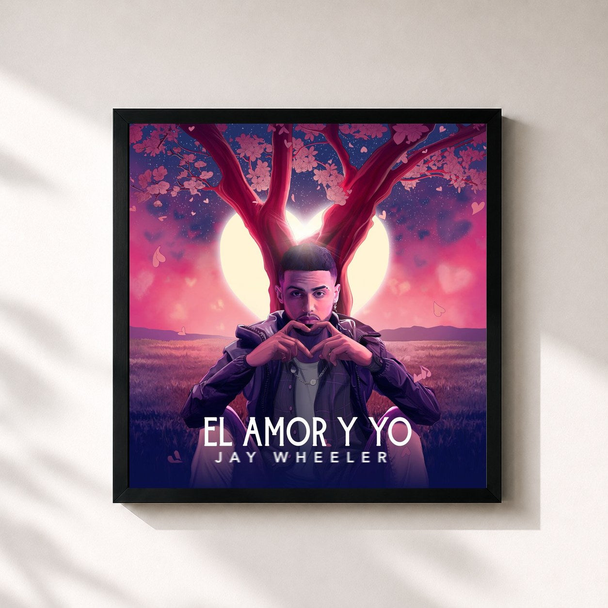 #noir Tableau carré de l'album El Amor y Yo de Jay Wheeler, cadre noir 32x32 cm