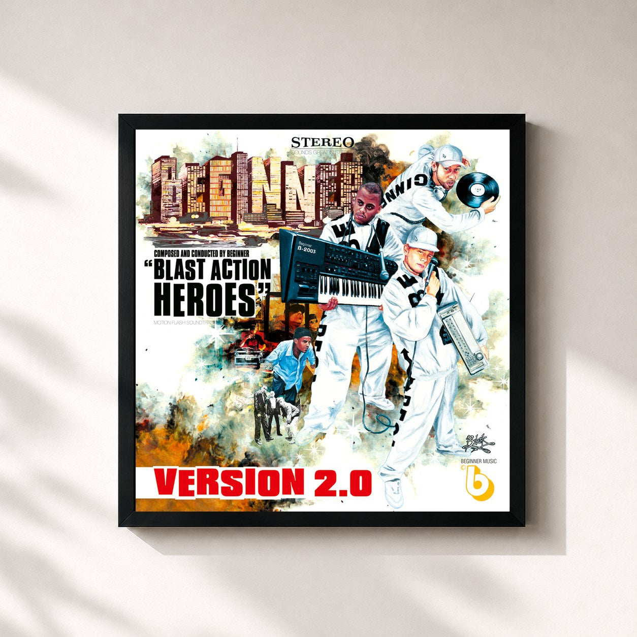 #noir Tableau carré de l'album Blast Action Heroes (Version 2.0) de Beginner, cadre noir 32x32 cm