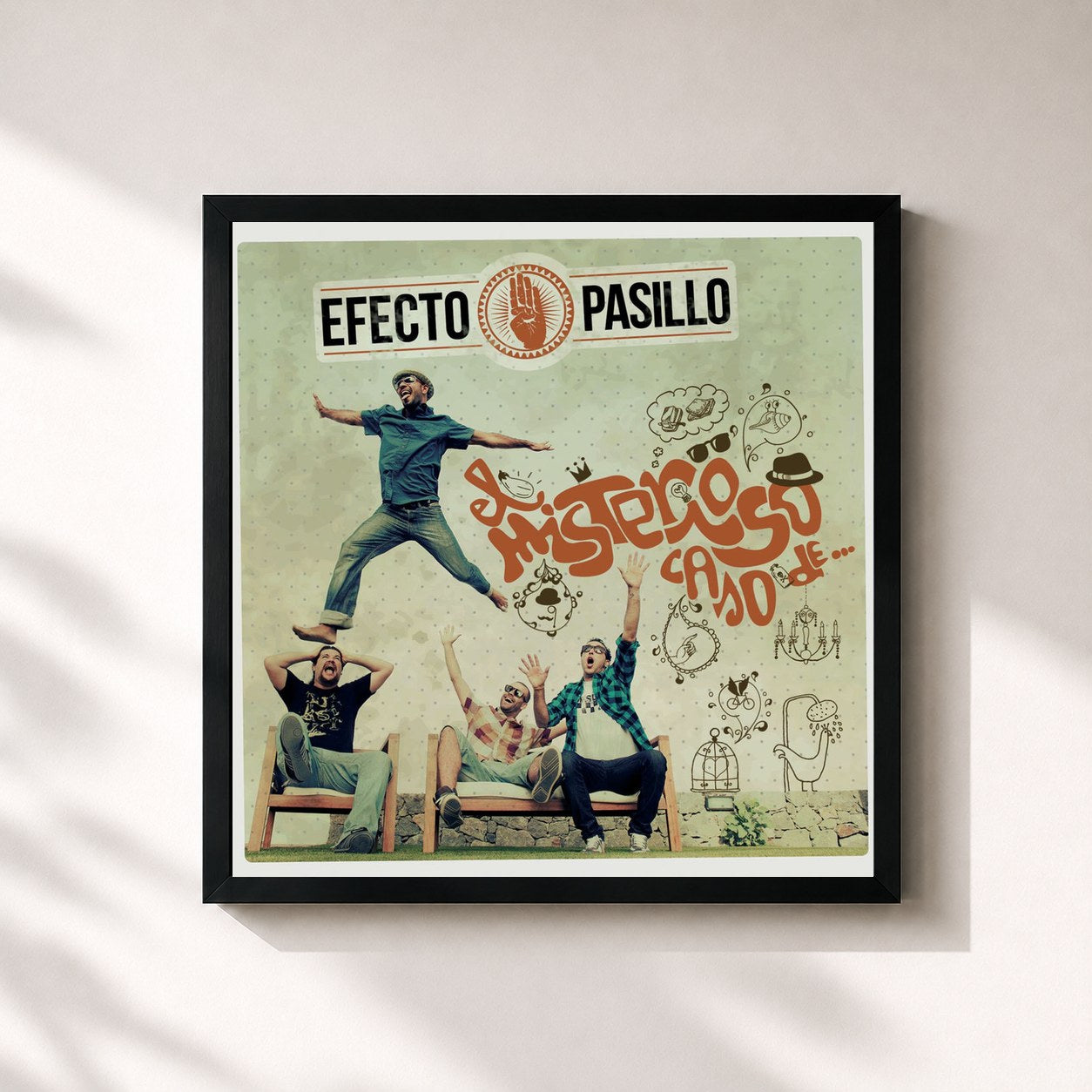 #noir Tableau carré de l'album El misterioso caso de Efecto Pasillo de Efecto Pasillo, cadre noir 32x32 cm