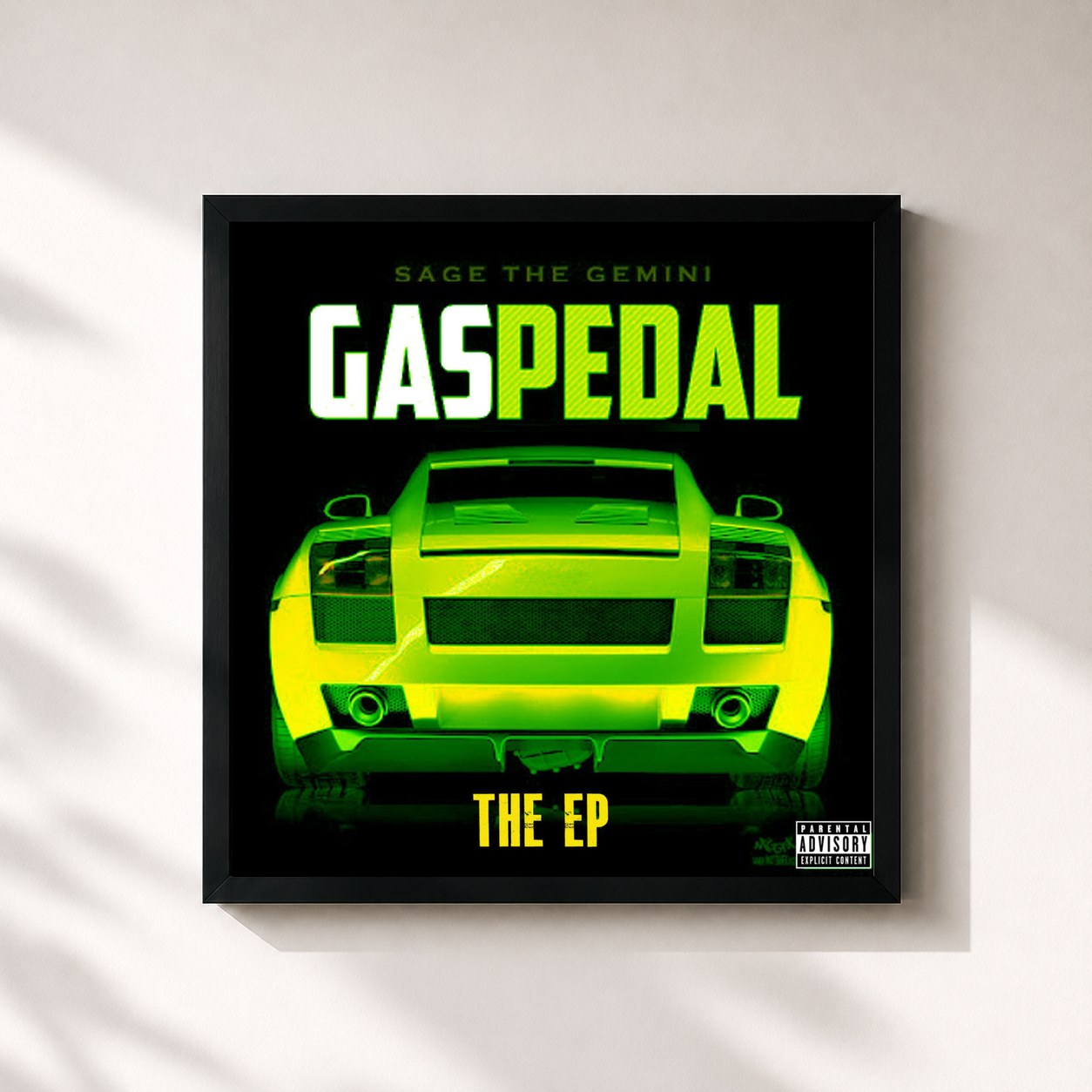 #noir Tableau carré de l'album Gas Pedal de Sage The Gemini, cadre noir 32x32 cm
