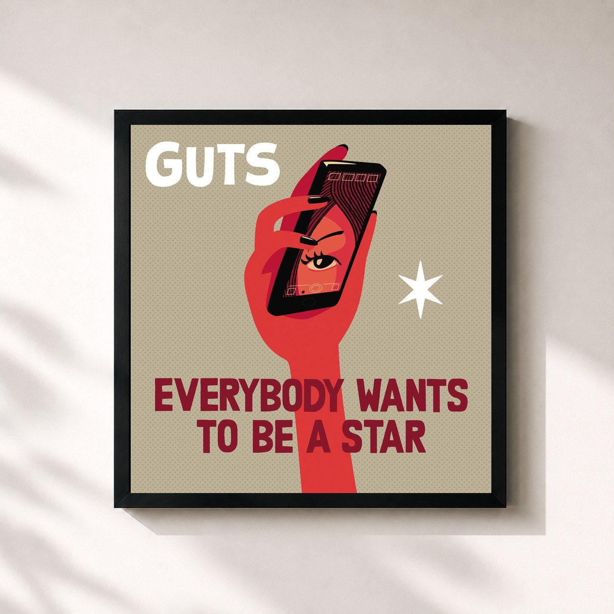 #noir Tableau carré de l'album Everybody Wants to Be a Star de Guts, cadre noir 32x32 cm