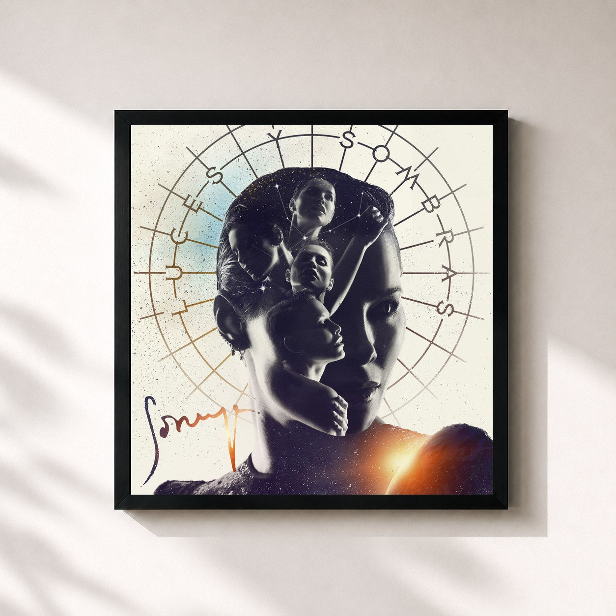 #noir Tableau carré de l'album Luces y Sombras de Soraya, cadre noir 32x32 cm