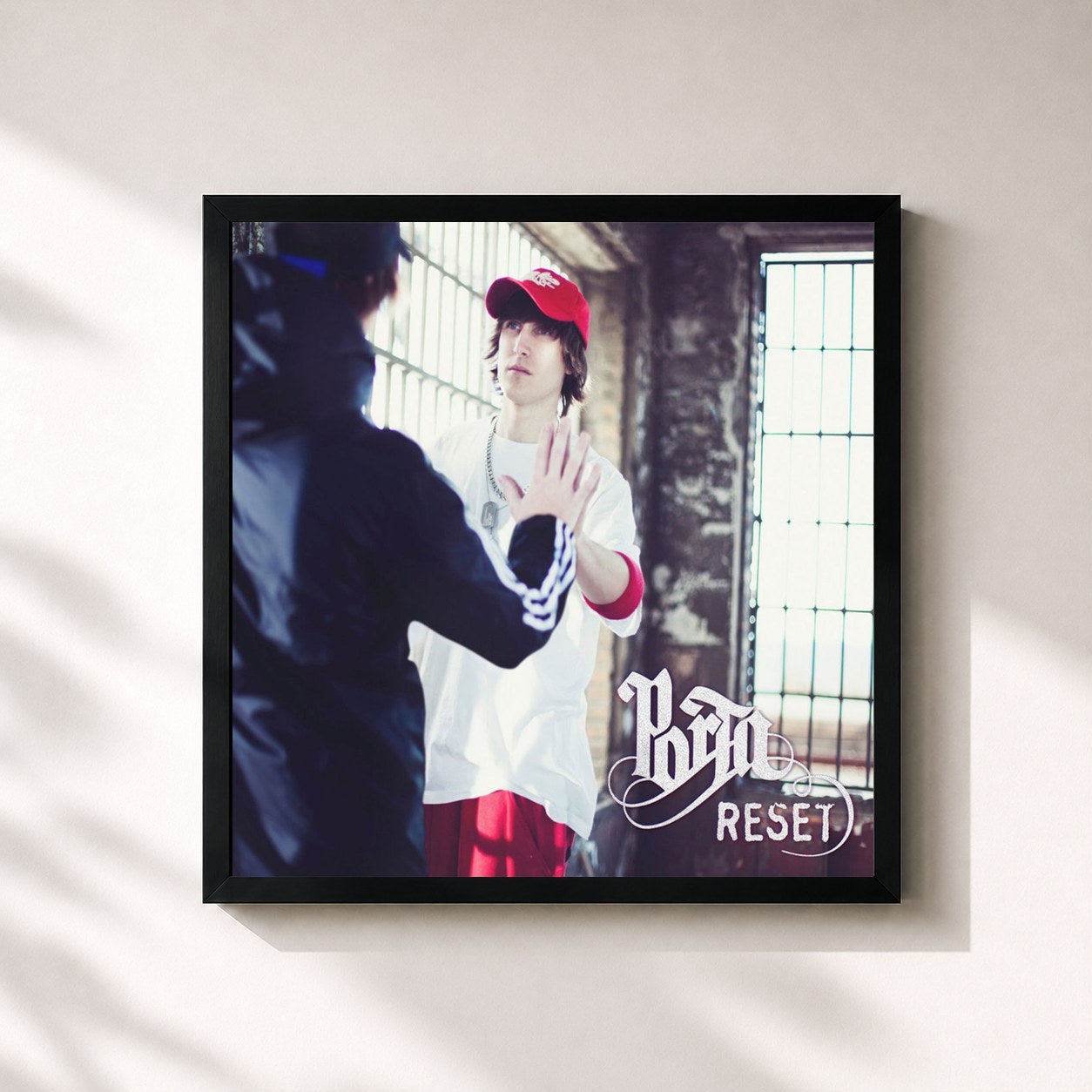#noir Tableau carré de l'album Reset de Porta, cadre noir 32x32 cm