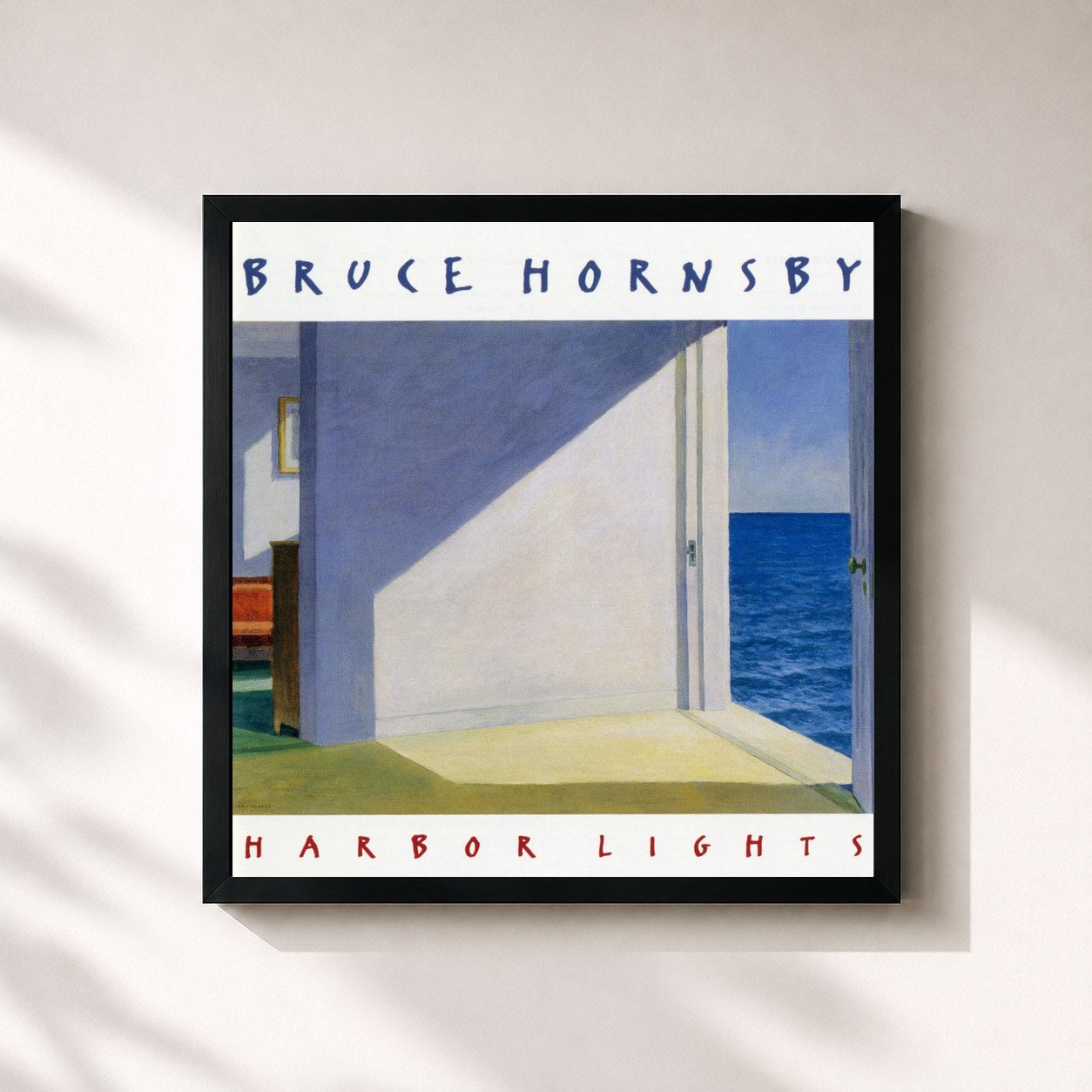#noir Tableau carré de l'album Harbor Lights de Bruce Hornsby, cadre noir 32x32 cm
