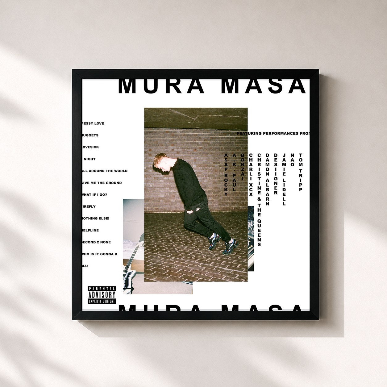 #noir Tableau carré de l'album Mura Masa de Mura Masa, cadre noir 32x32 cm