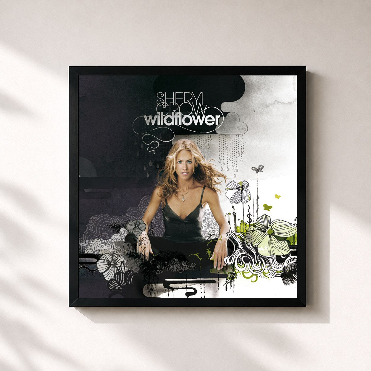 #noir Tableau carré de l'album Wildflower (Deluxe Edition) de Sheryl Crow, cadre noir 32x32 cm
