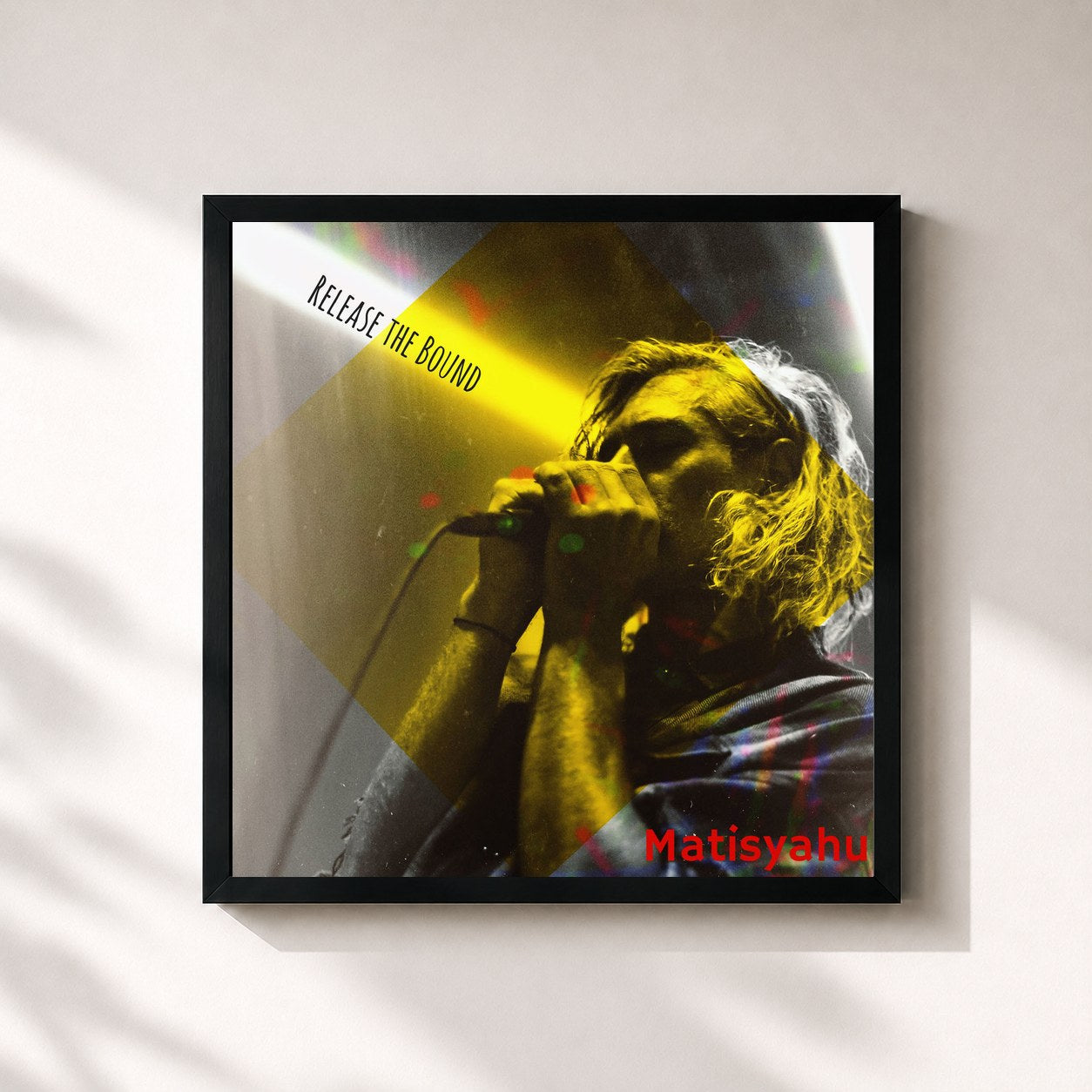 #noir Tableau carré de l'album Release the Bound de Matisyahu, cadre noir 32x32 cm
