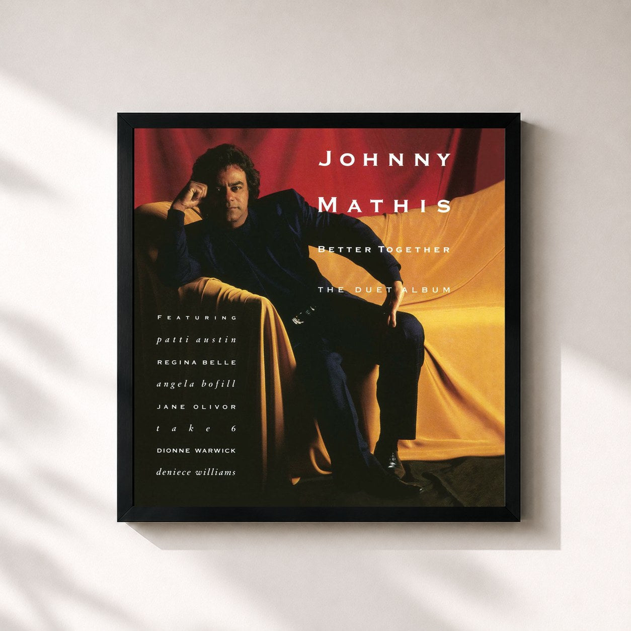 #noir Tableau carré de l'album Better Together - The Duet Album de Johnny Mathis, cadre noir 32x32 cm