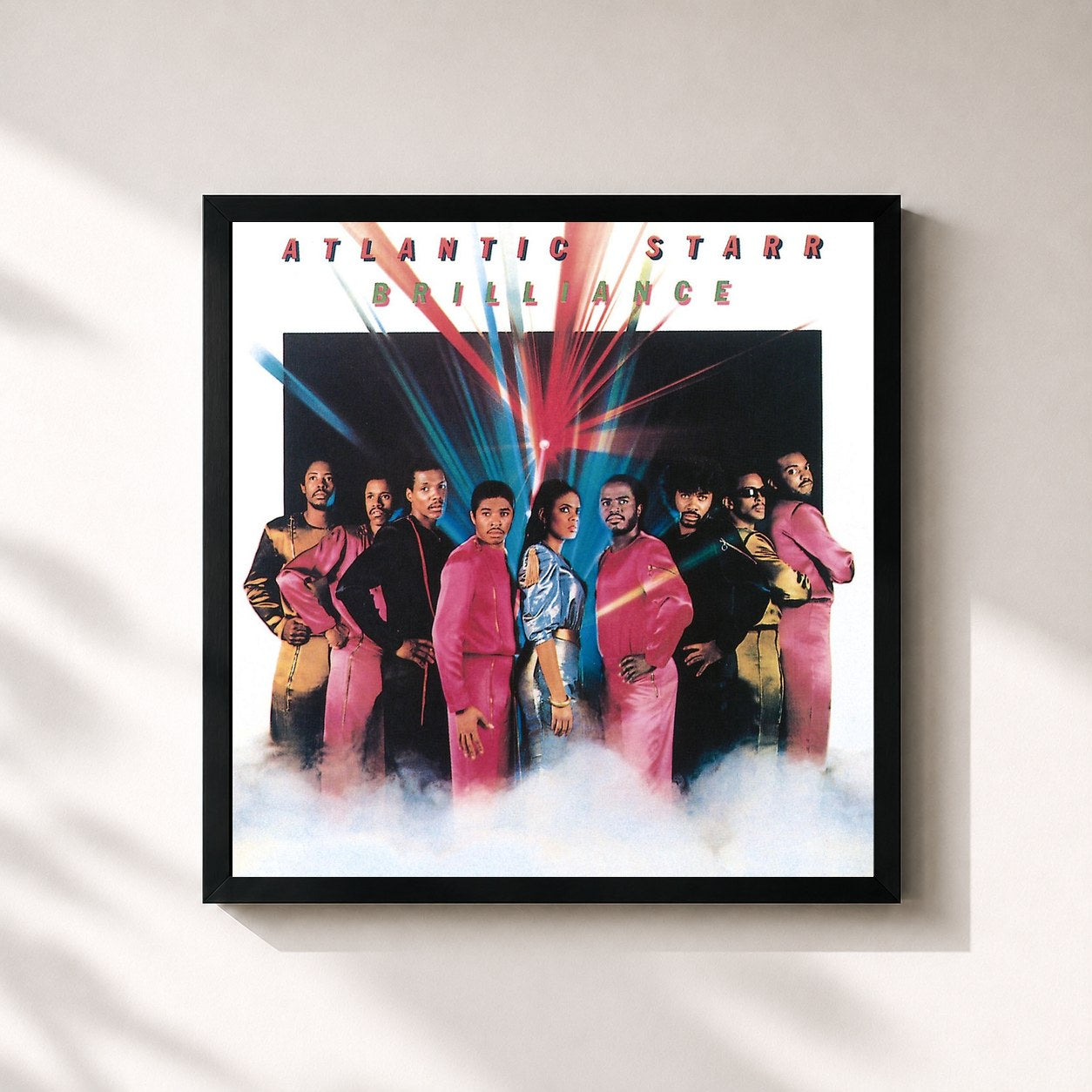 #noir Tableau carré de l'album Brilliance de Atlantic Starr, cadre noir 32x32 cm