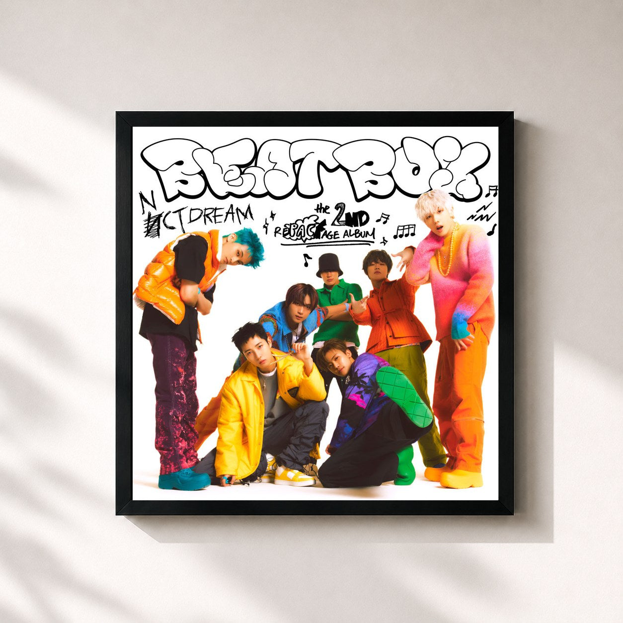 #noir Tableau carré de l'album Beatbox - The 2nd Album Repackage de NCT DREAM, cadre noir 32x32 cm