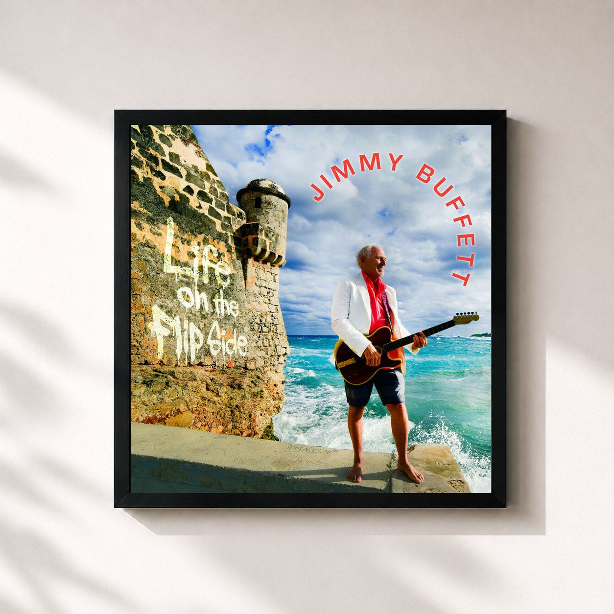 #noir Tableau carré de l'album Life On the Flip Side de Jimmy Buffett, cadre noir 32x32 cm