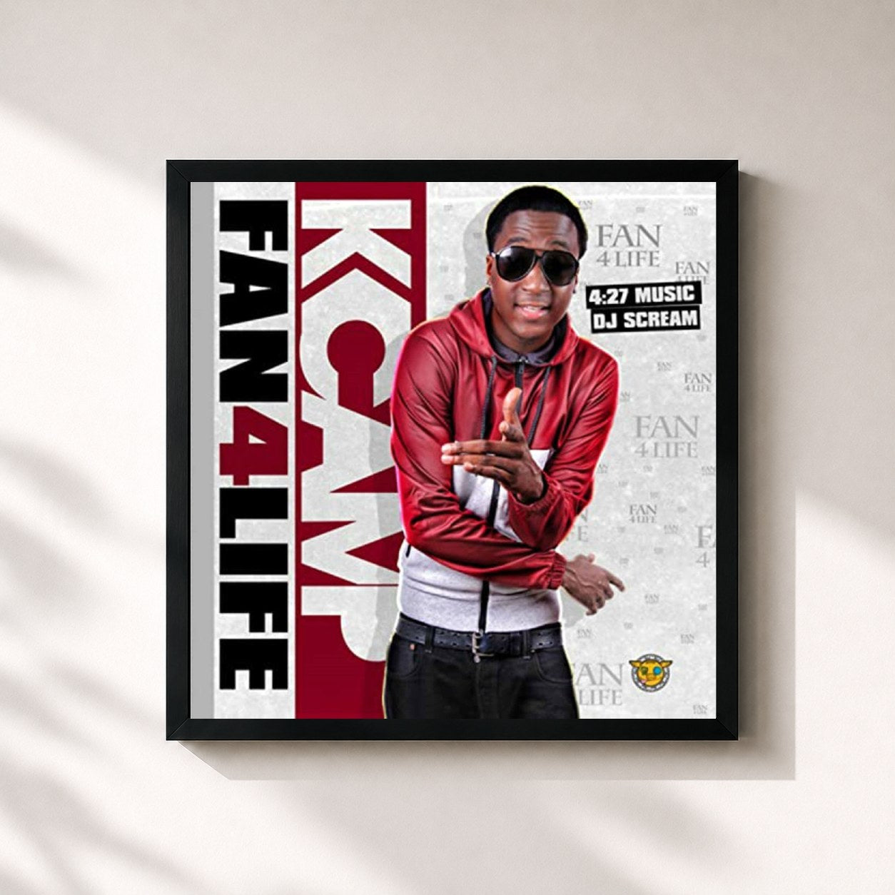 #noir Tableau carré de l'album Fan4Life de K Camp, cadre noir 32x32 cm