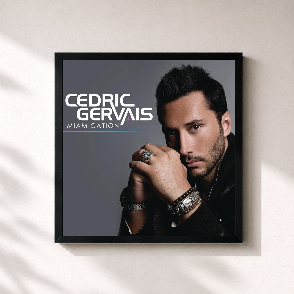 #noir Tableau carré de l'album Miamication de Cedric Gervais, cadre noir 32x32 cm