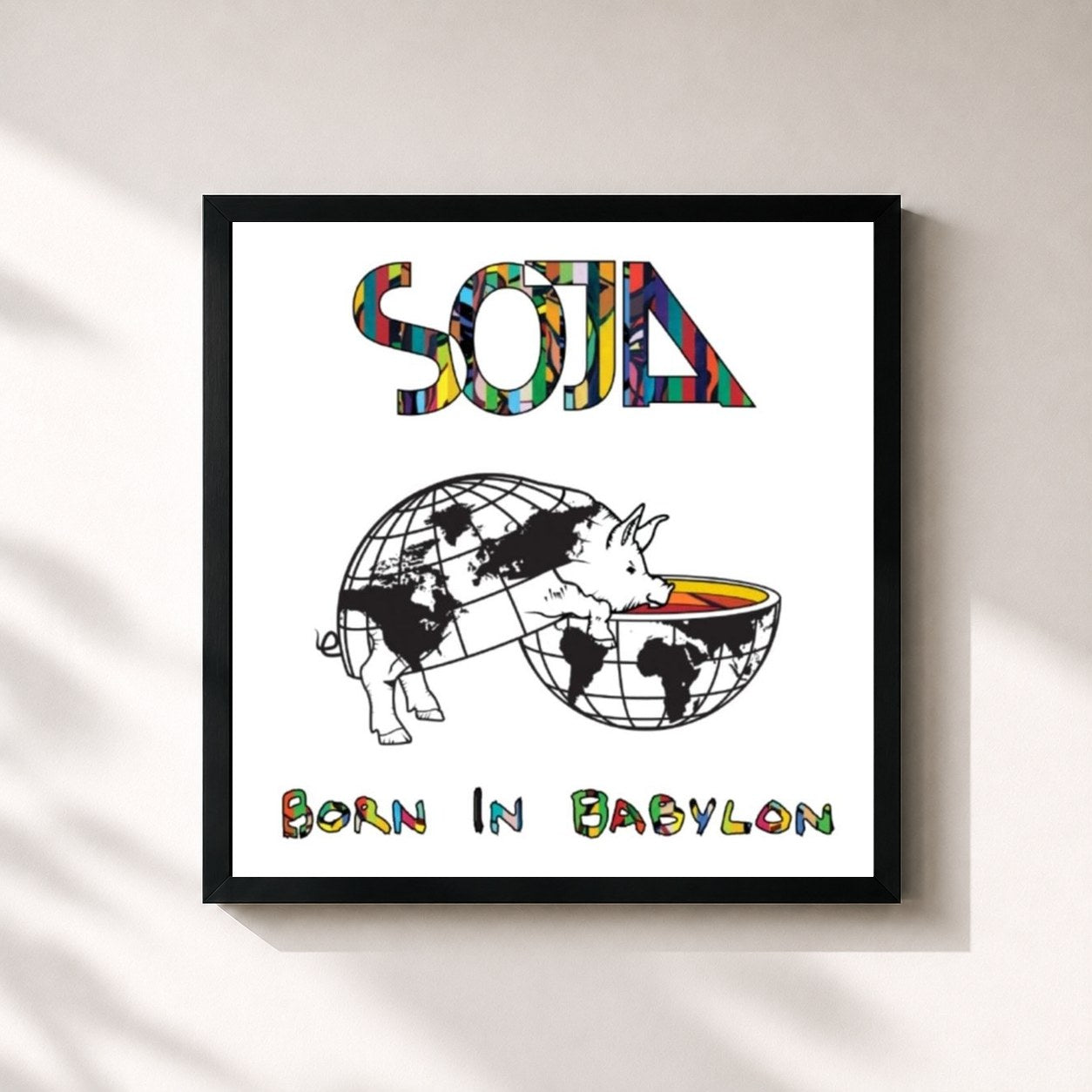 #noir Tableau carré de l'album Born In Babylon de SOJA, cadre noir 32x32 cm