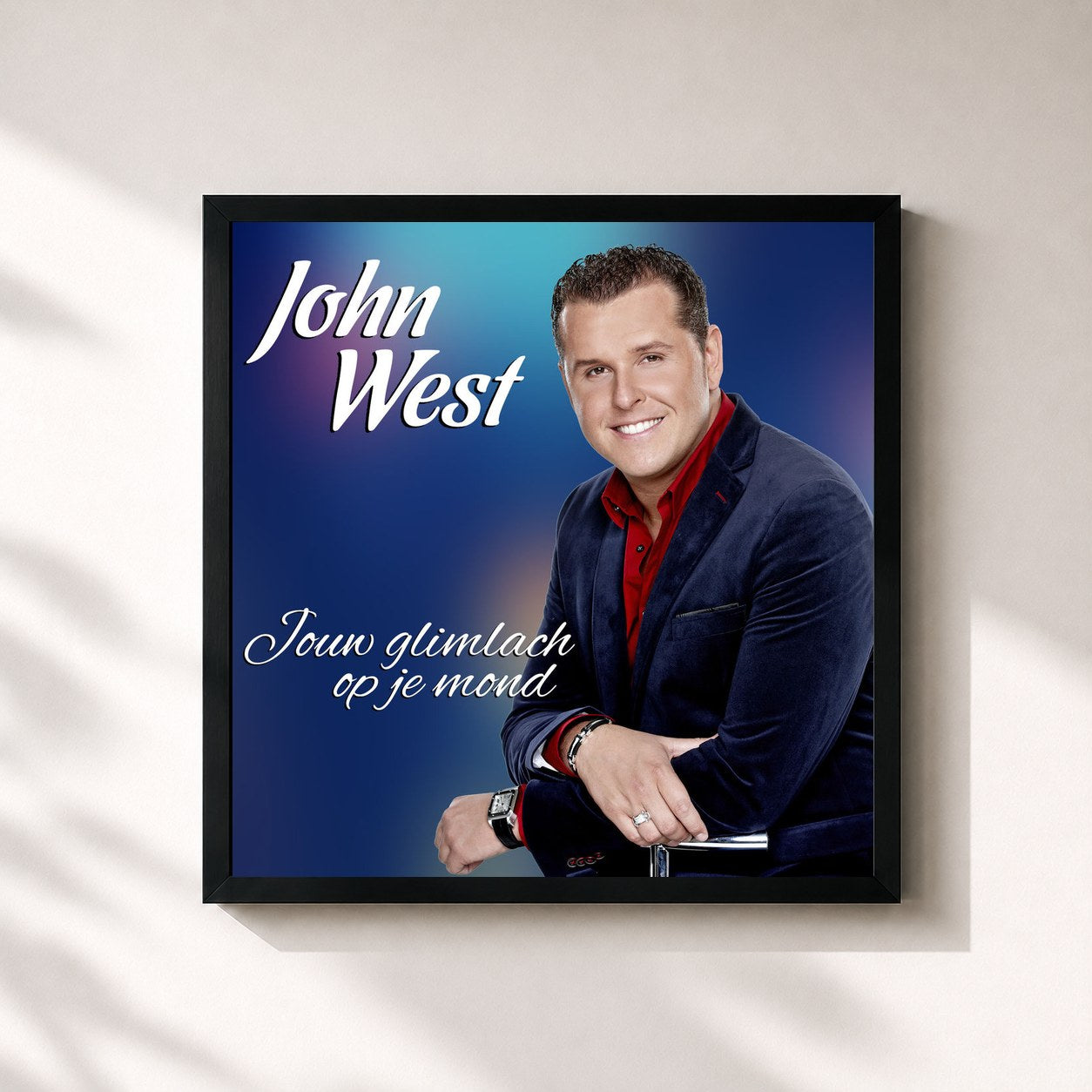 #noir Tableau carré de l'album Jouw Glimlach Op Je Mond de John West, cadre noir 32x32 cm
