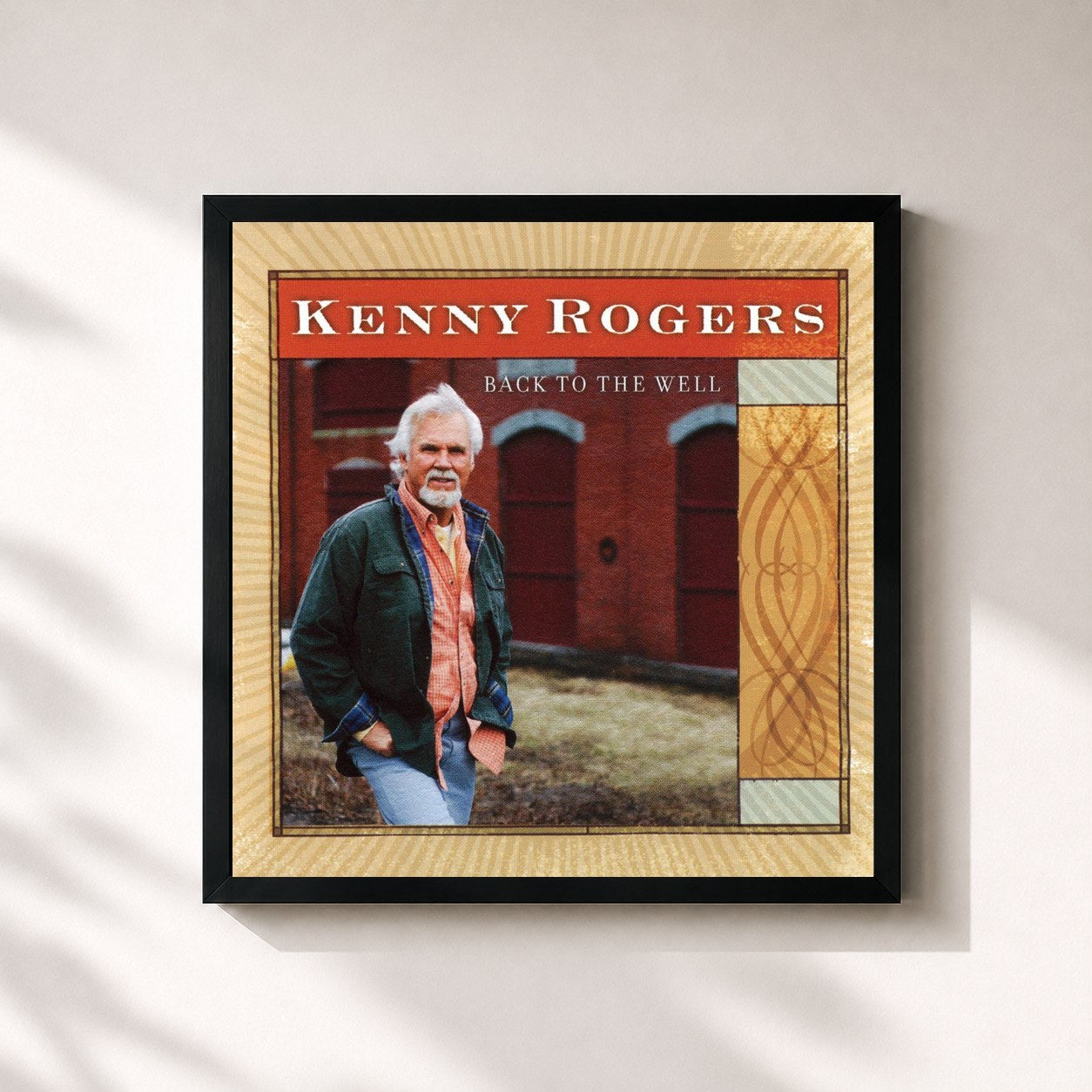 #noir Tableau carré de l'album Back to the Well de Kenny Rogers, cadre noir 32x32 cm