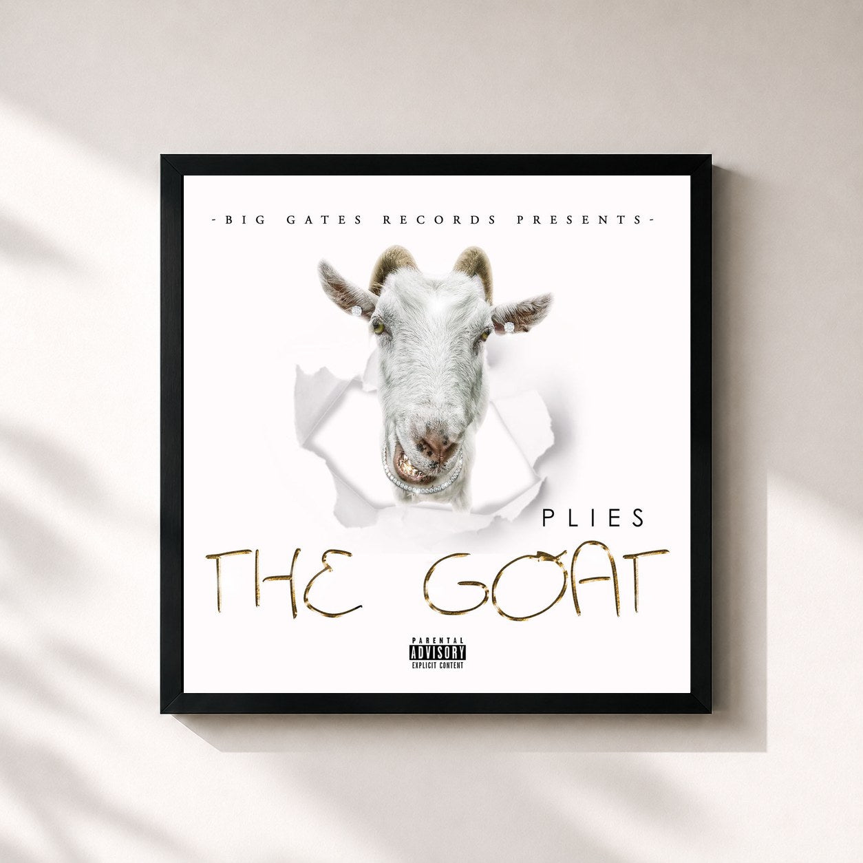 #noir Tableau carré de l'album The GOAT de Plies, cadre noir 32x32 cm