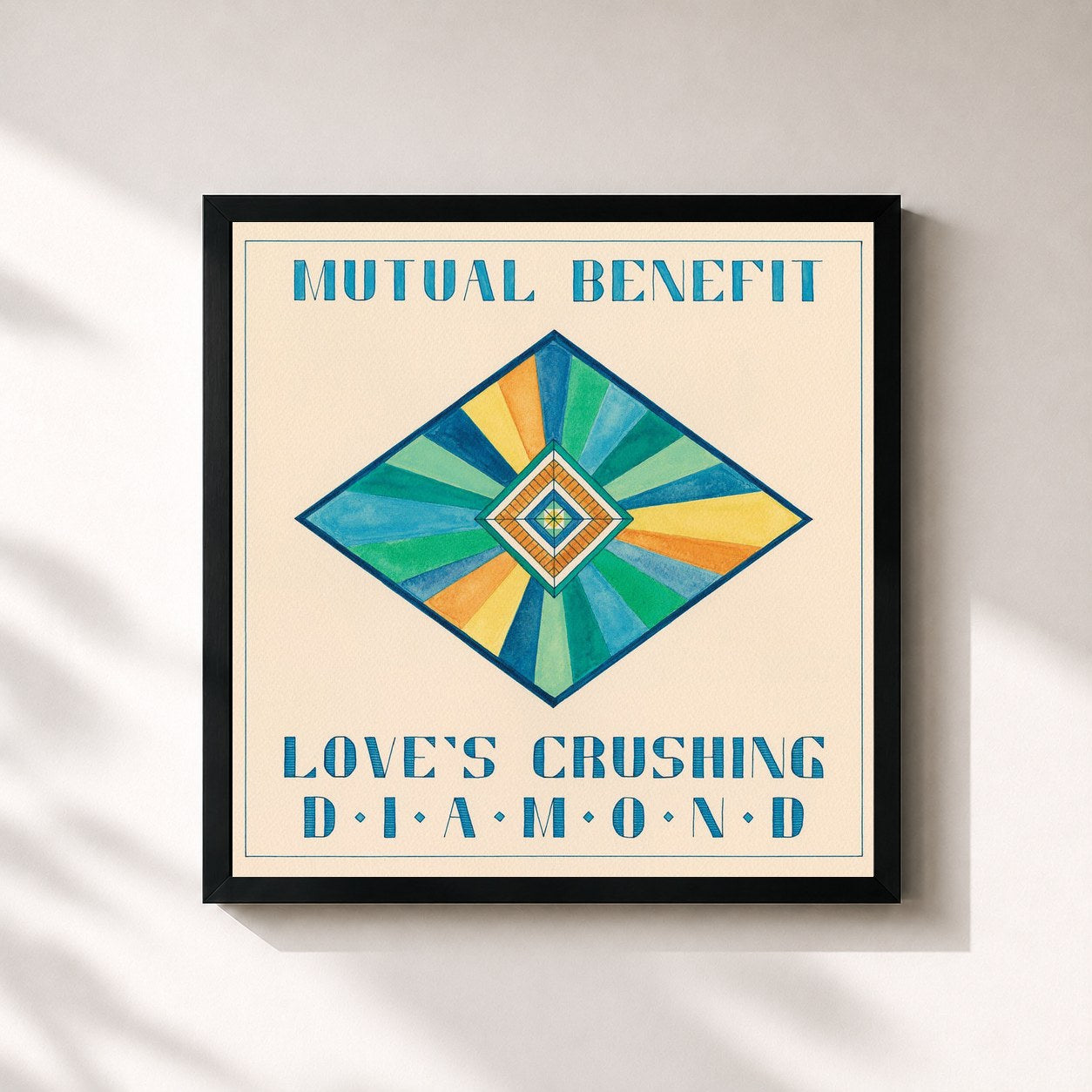 #noir Tableau carré de l'album Love's Crushing Diamond de Mutual Benefit, cadre noir 32x32 cm