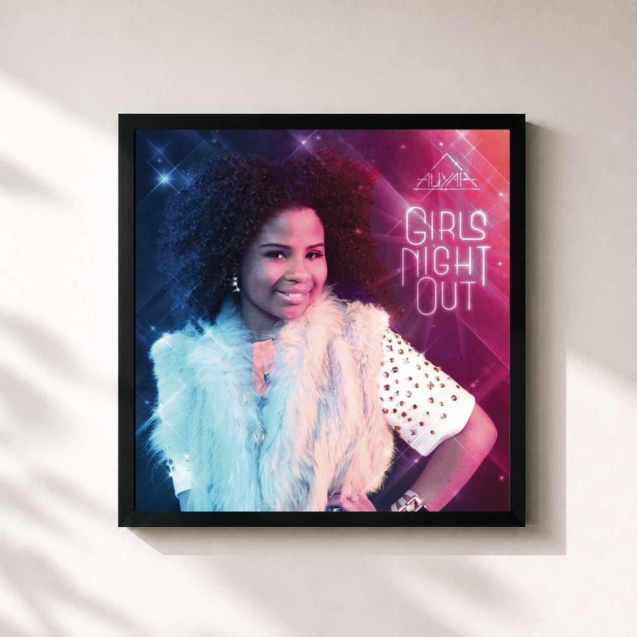 #noir Tableau carré de l'album Girls Night Out de Aliyah, cadre noir 32x32 cm