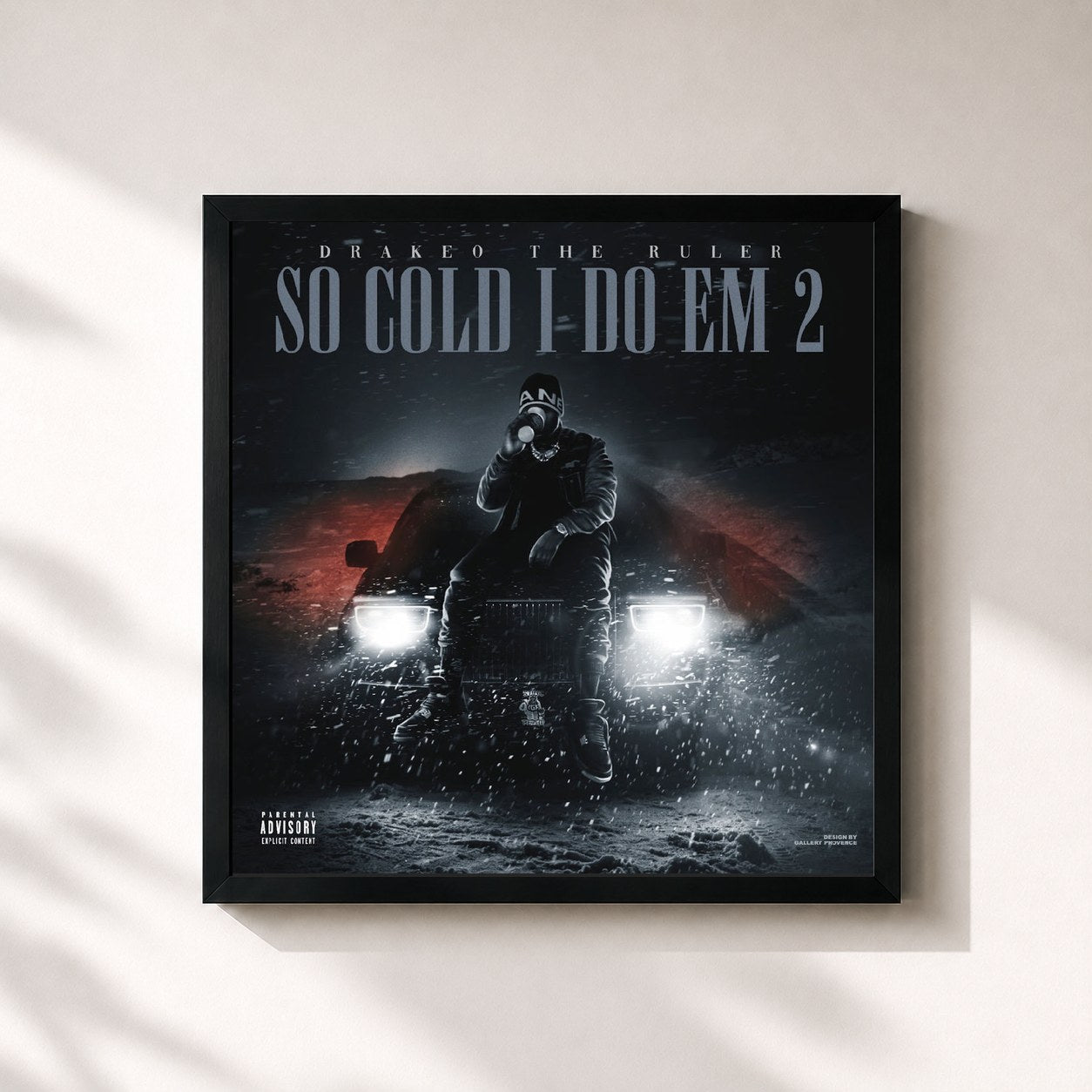 #noir Tableau carré de l'album So Cold I Do Em 2 de Drakeo the Ruler, cadre noir 32x32 cm