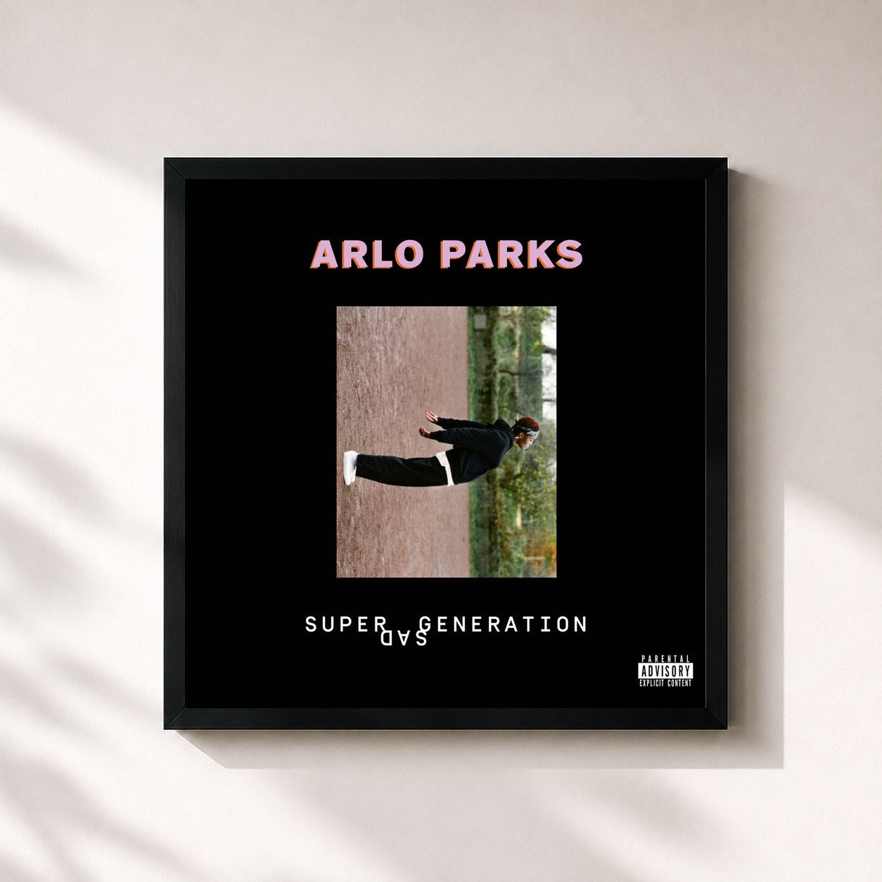 #noir Tableau carré de l'album Super Sad Generation de Arlo Parks, cadre noir 32x32 cm