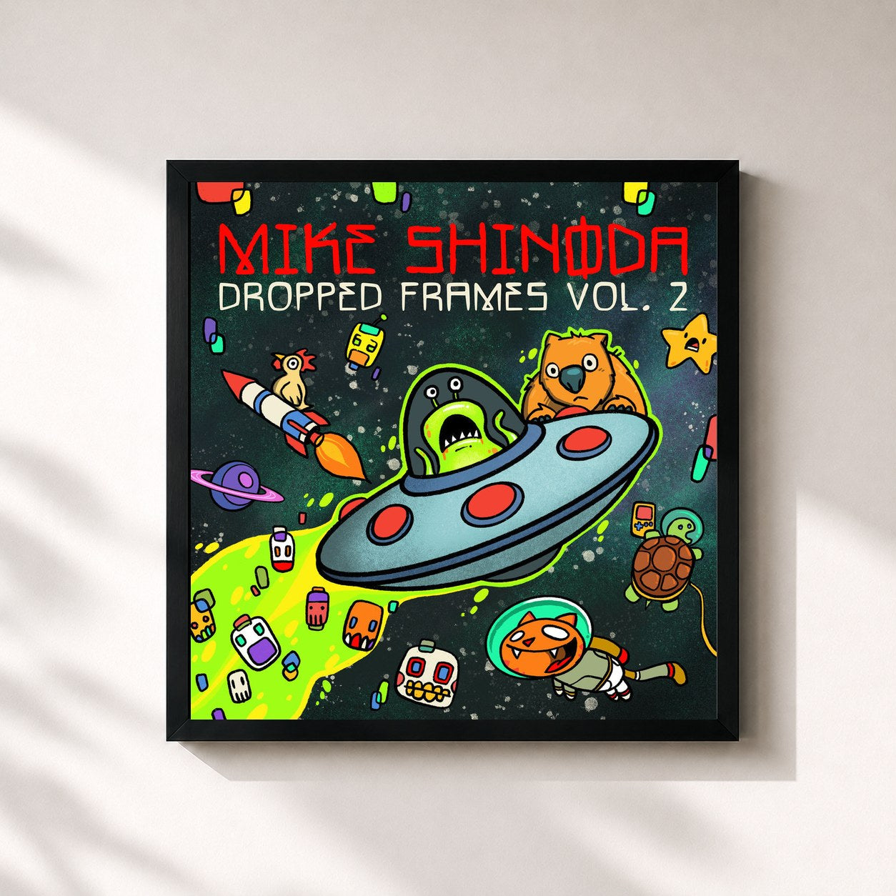 #noir Tableau carré de l'album Dropped Frames, Vol. 2 de Mike Shinoda, cadre noir 32x32 cm