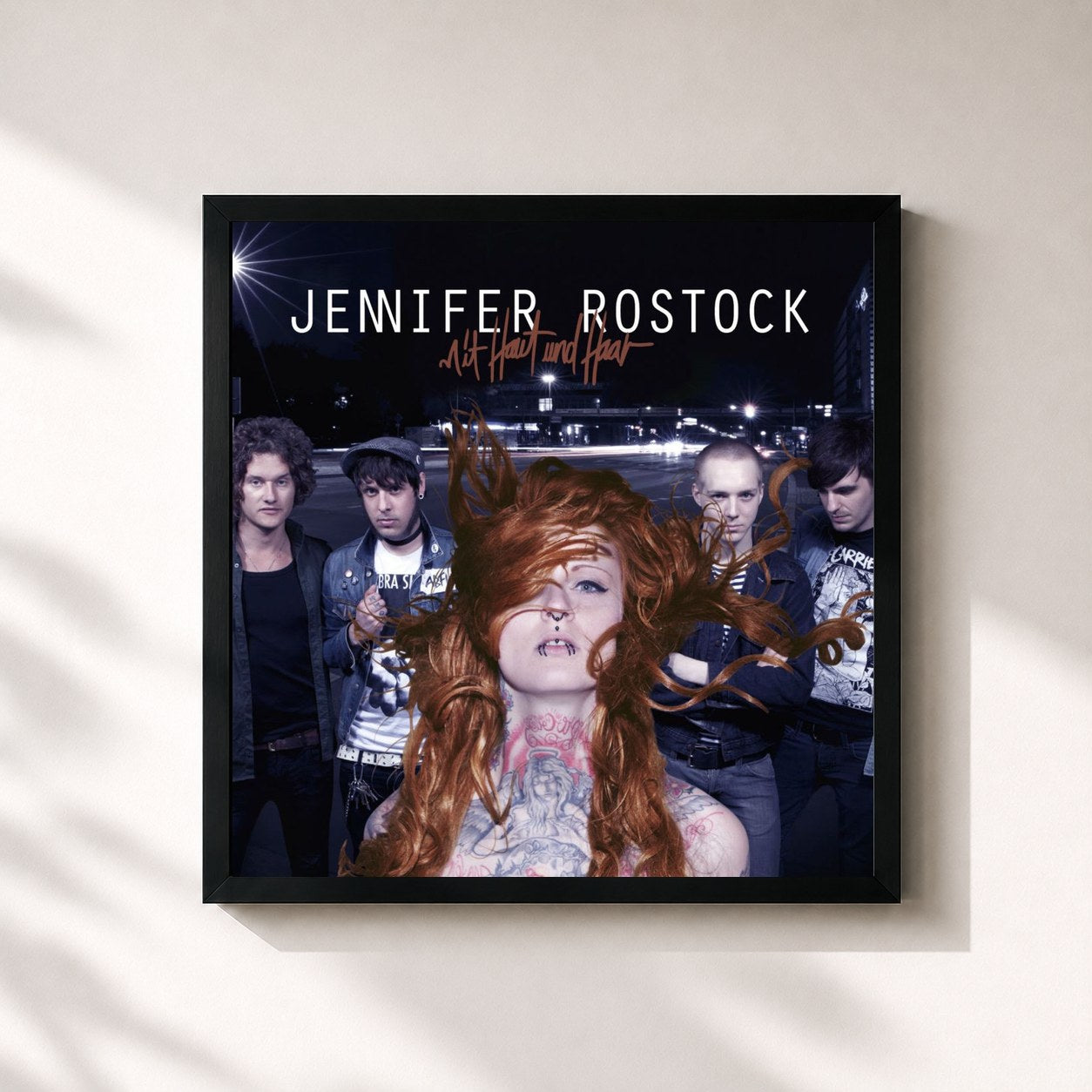 #noir Tableau carré de l'album Mit Haut und Haar de Jennifer Rostock, cadre noir 32x32 cm